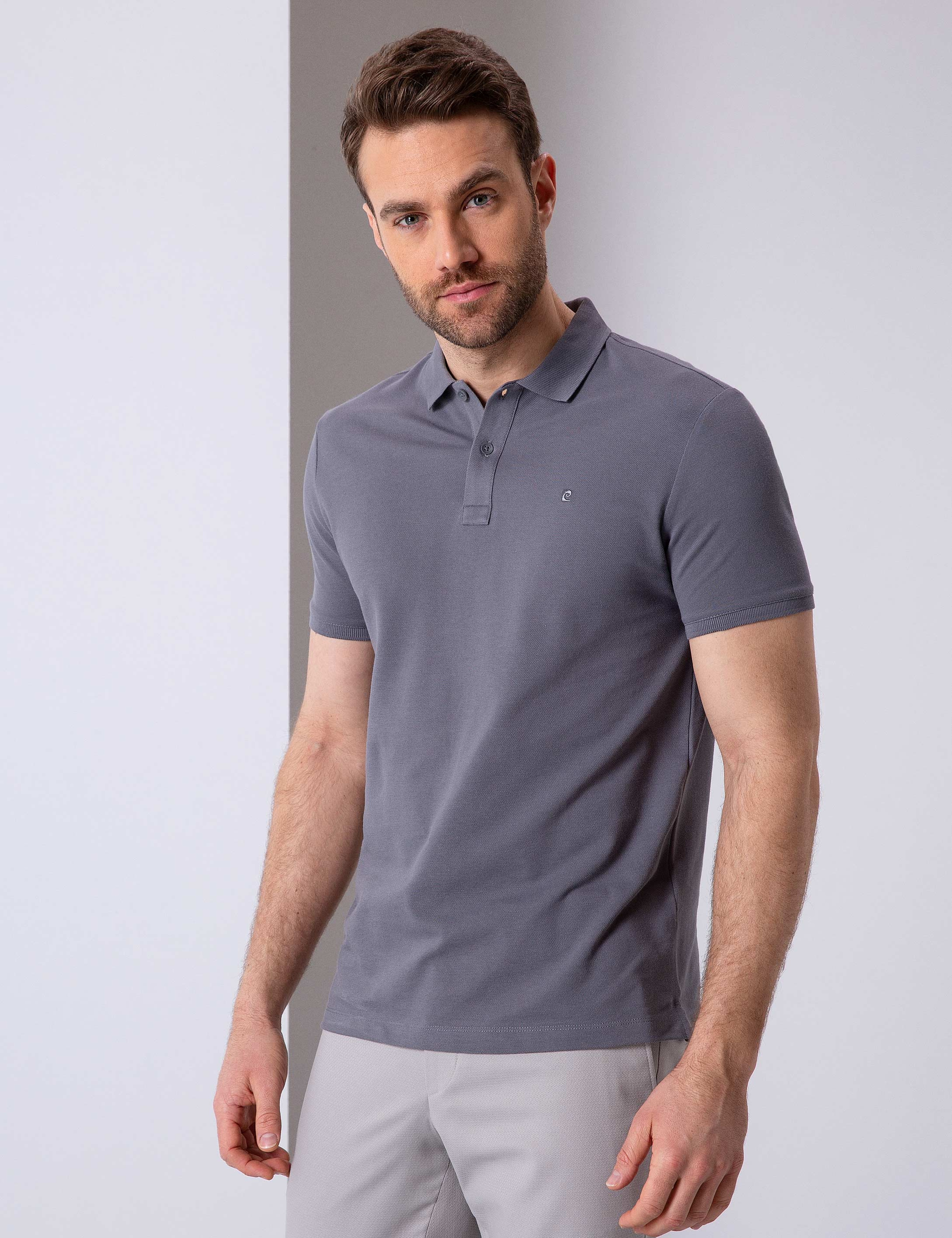 Koyu Gri Slim Fit Basic Polo Yaka T-Shirt - Image 1