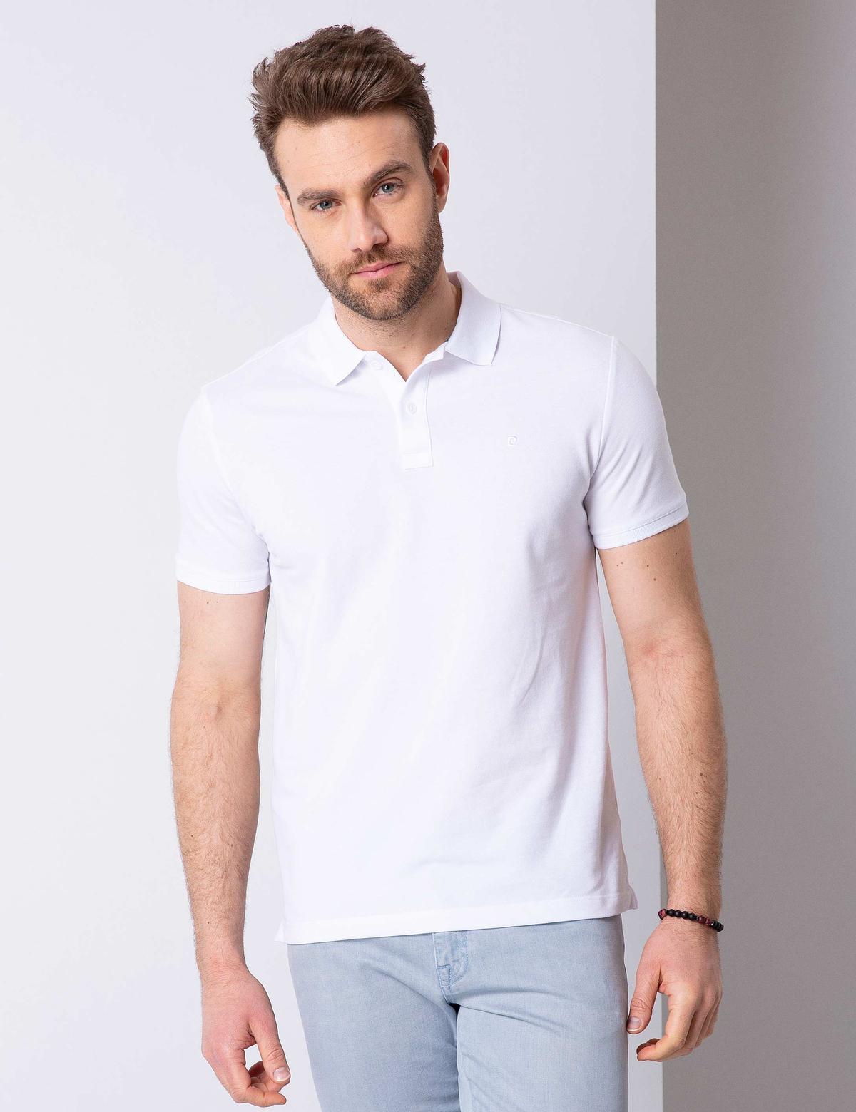 Beyaz Slim Fit Polo Yaka Basic Tişört