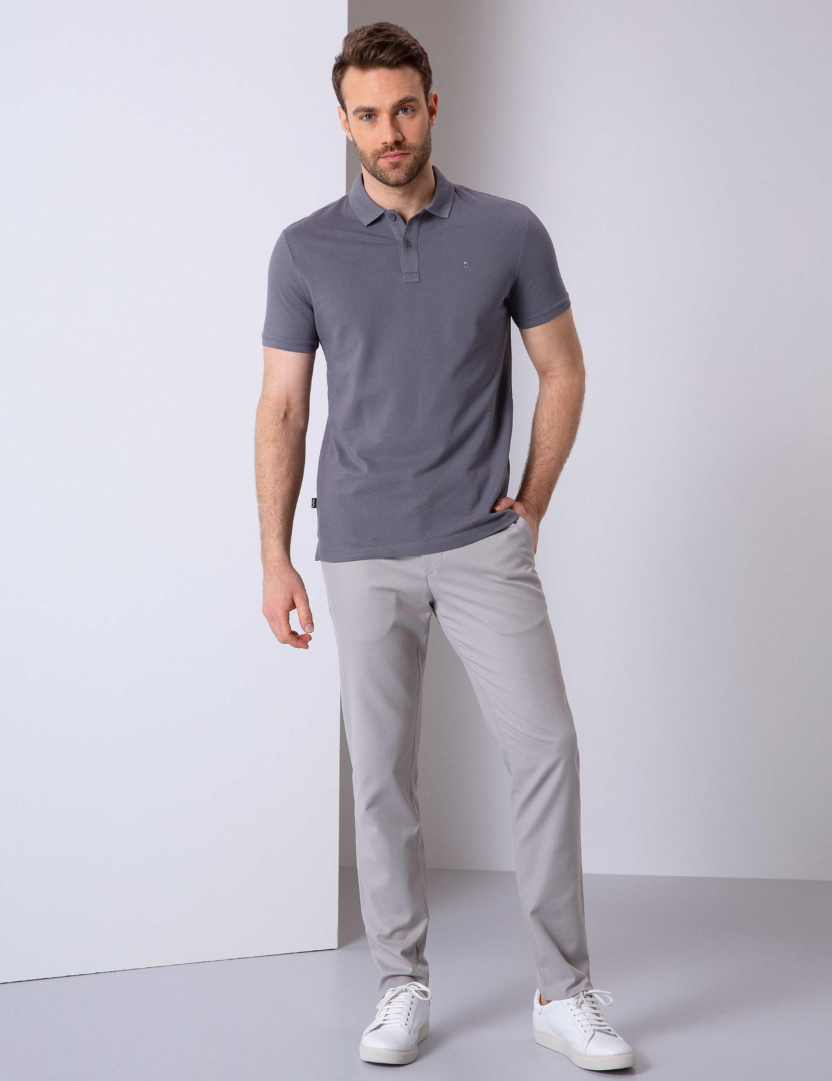 Koyu Gri Slim Fit Basic Polo Yaka T-Shirt