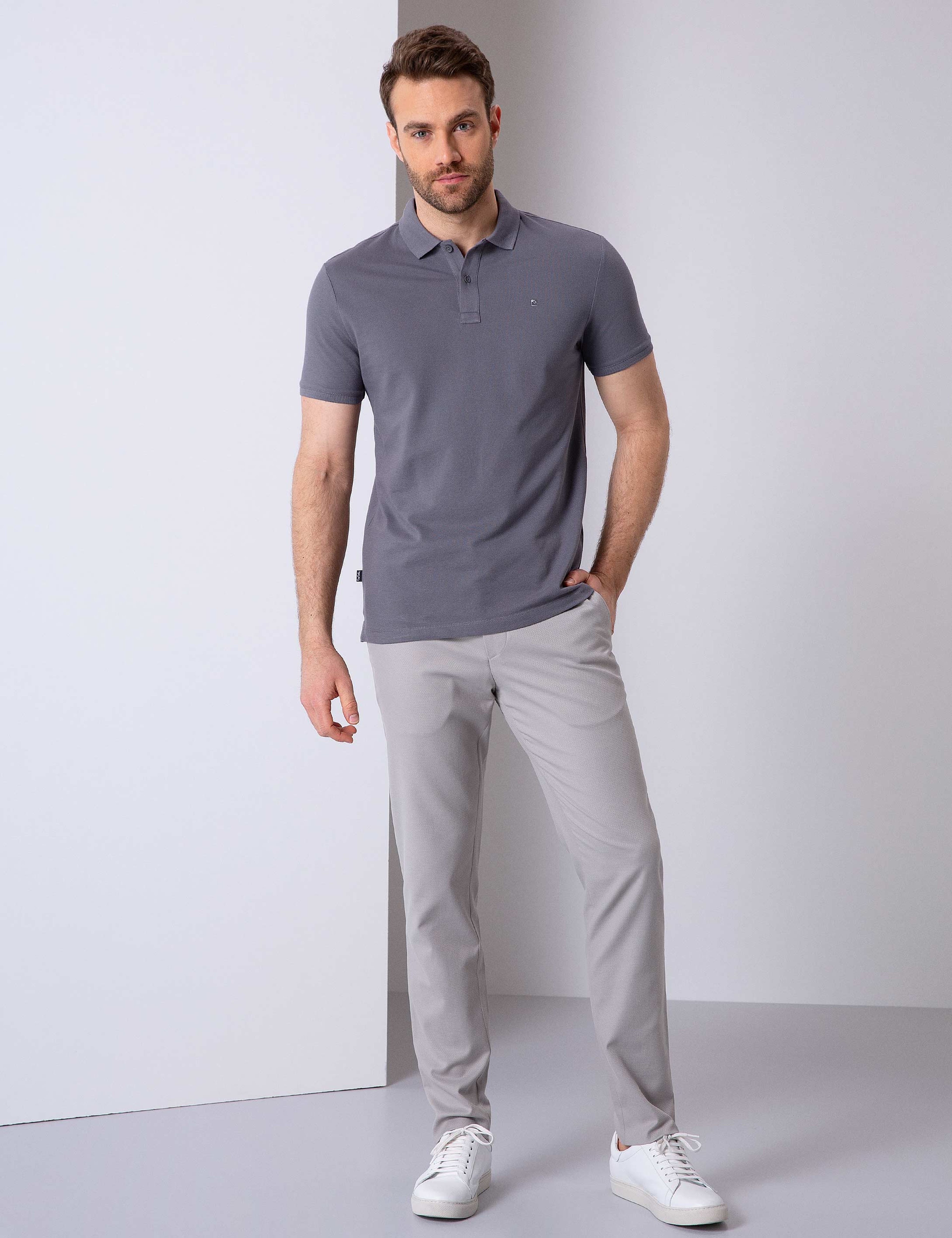 Koyu Gri Slim Fit Basic Polo Yaka T-Shirt - Image 3
