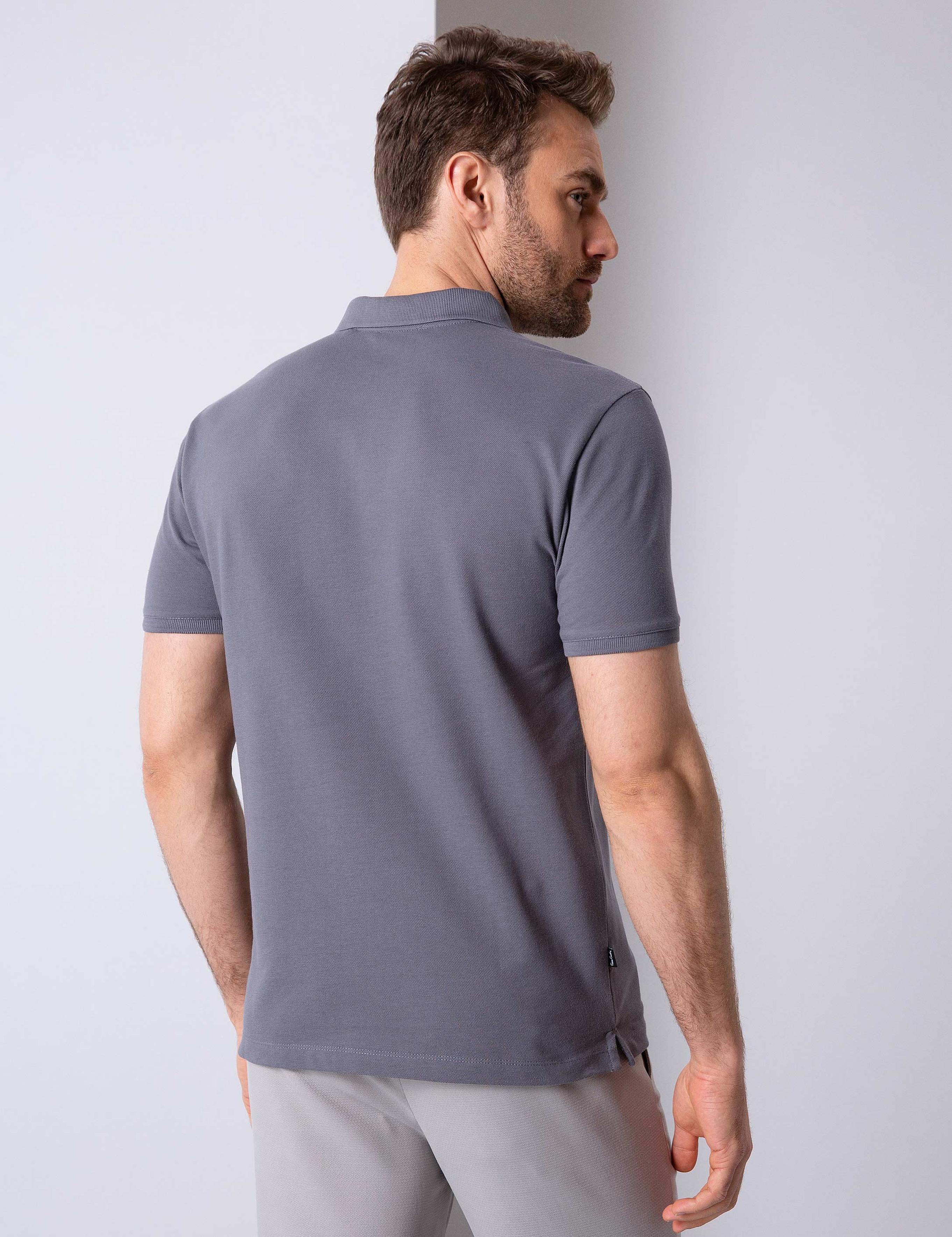 Koyu Gri Slim Fit Basic Polo Yaka T-Shirt