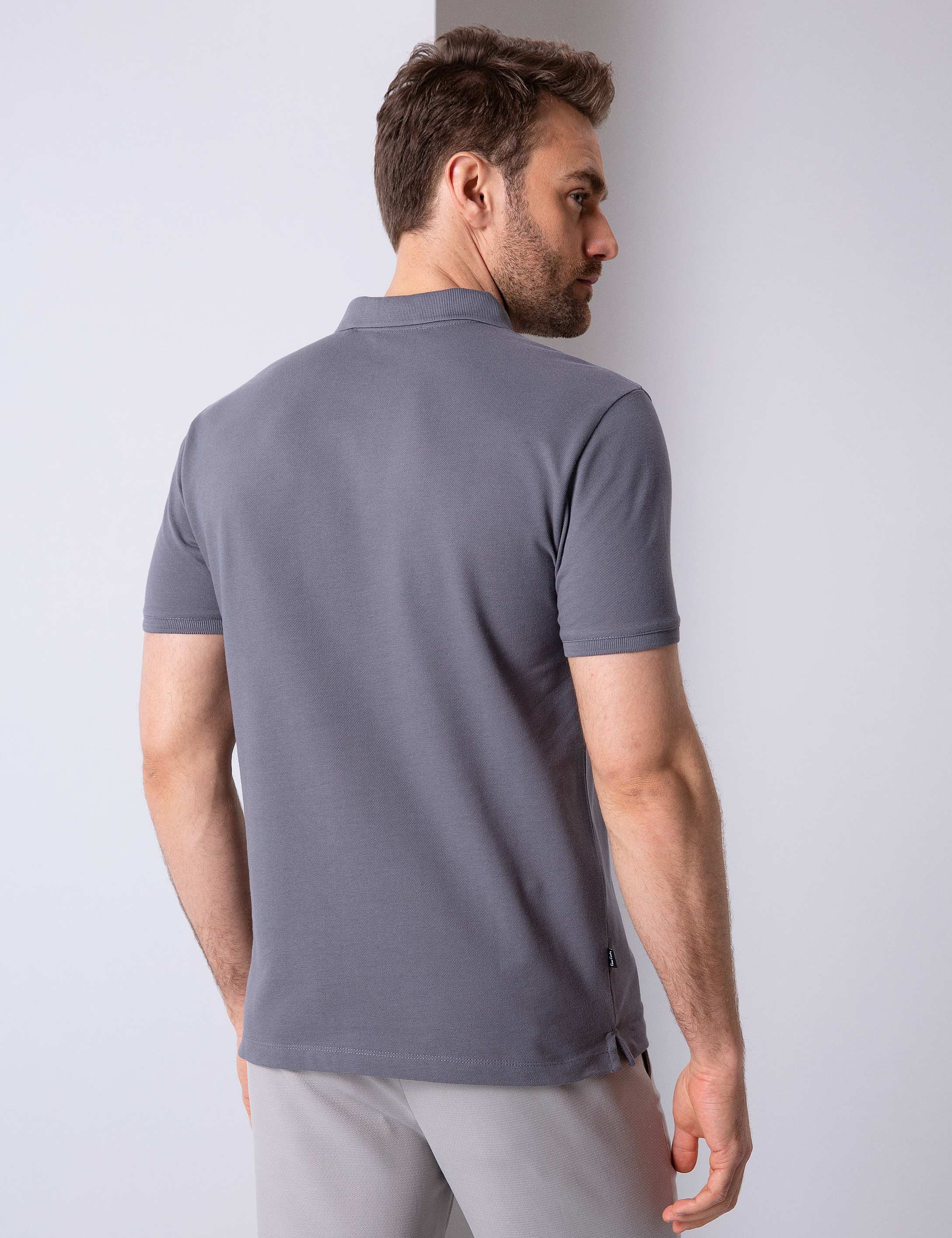 Koyu Gri Slim Fit Basic Polo Yaka T-Shirt - Image 2