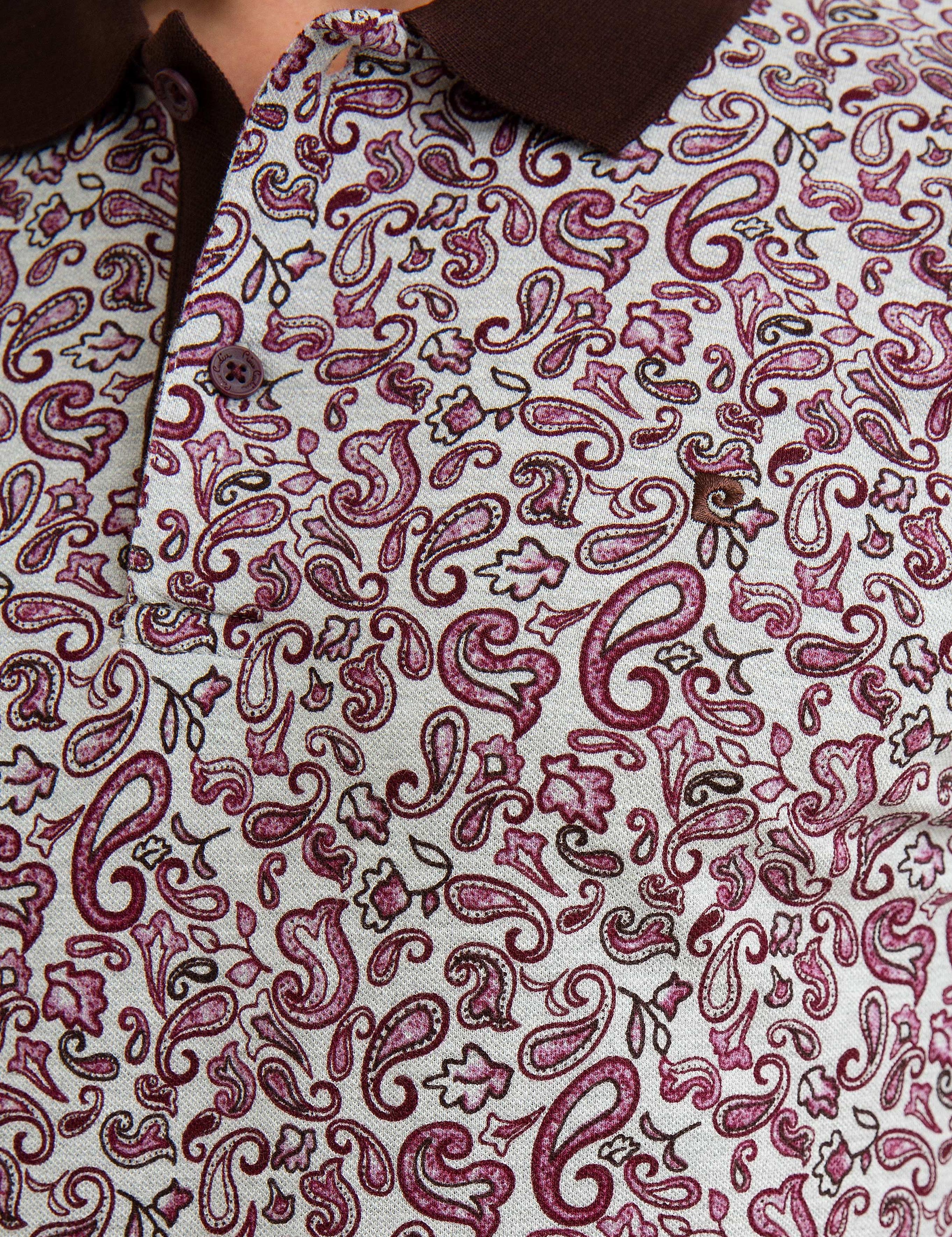 Bordo Slim Fit Baskılı Polo Yaka Tişört