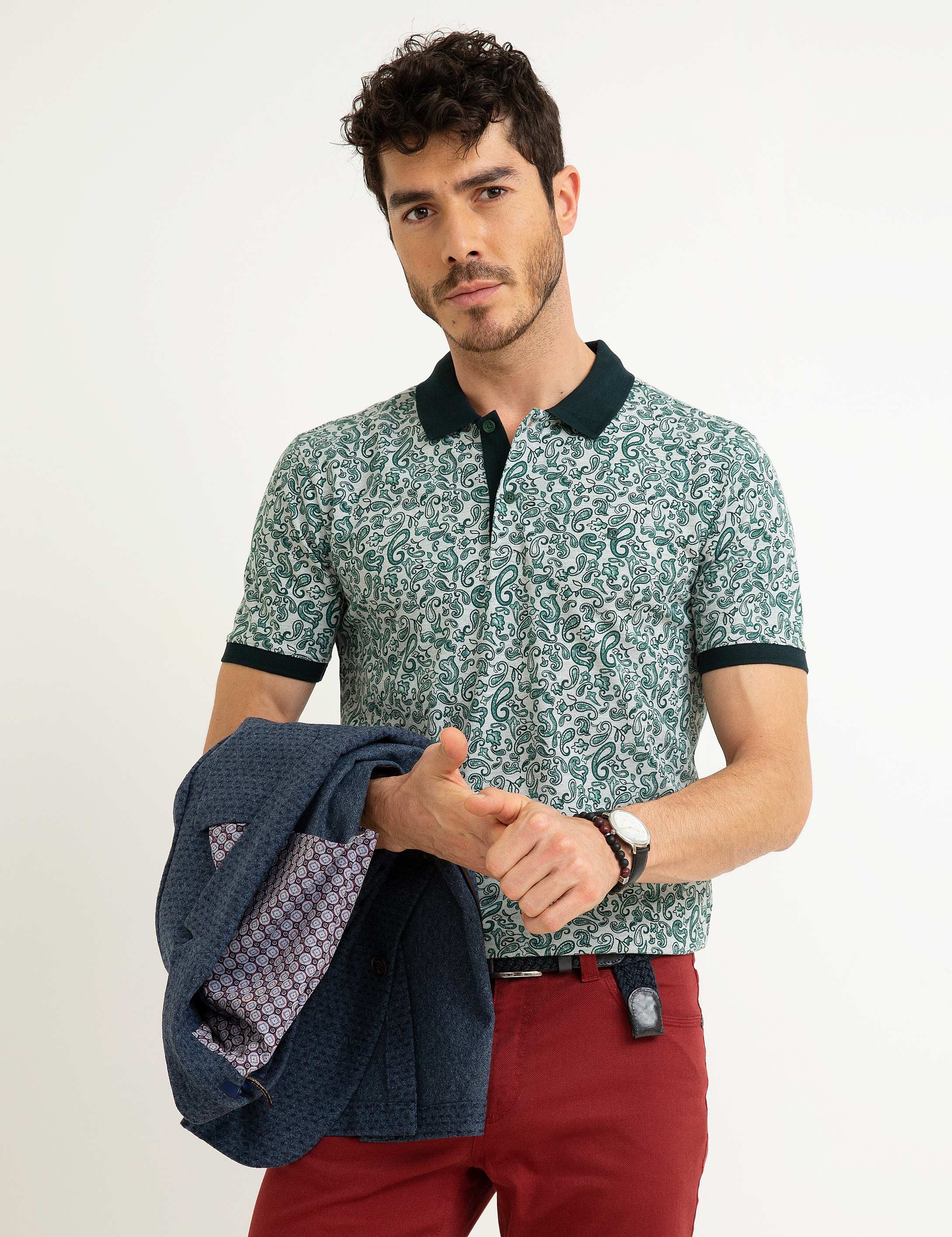 Koyu Yeşil Slim Fit Polo Yaka T-Shirt - Image 2