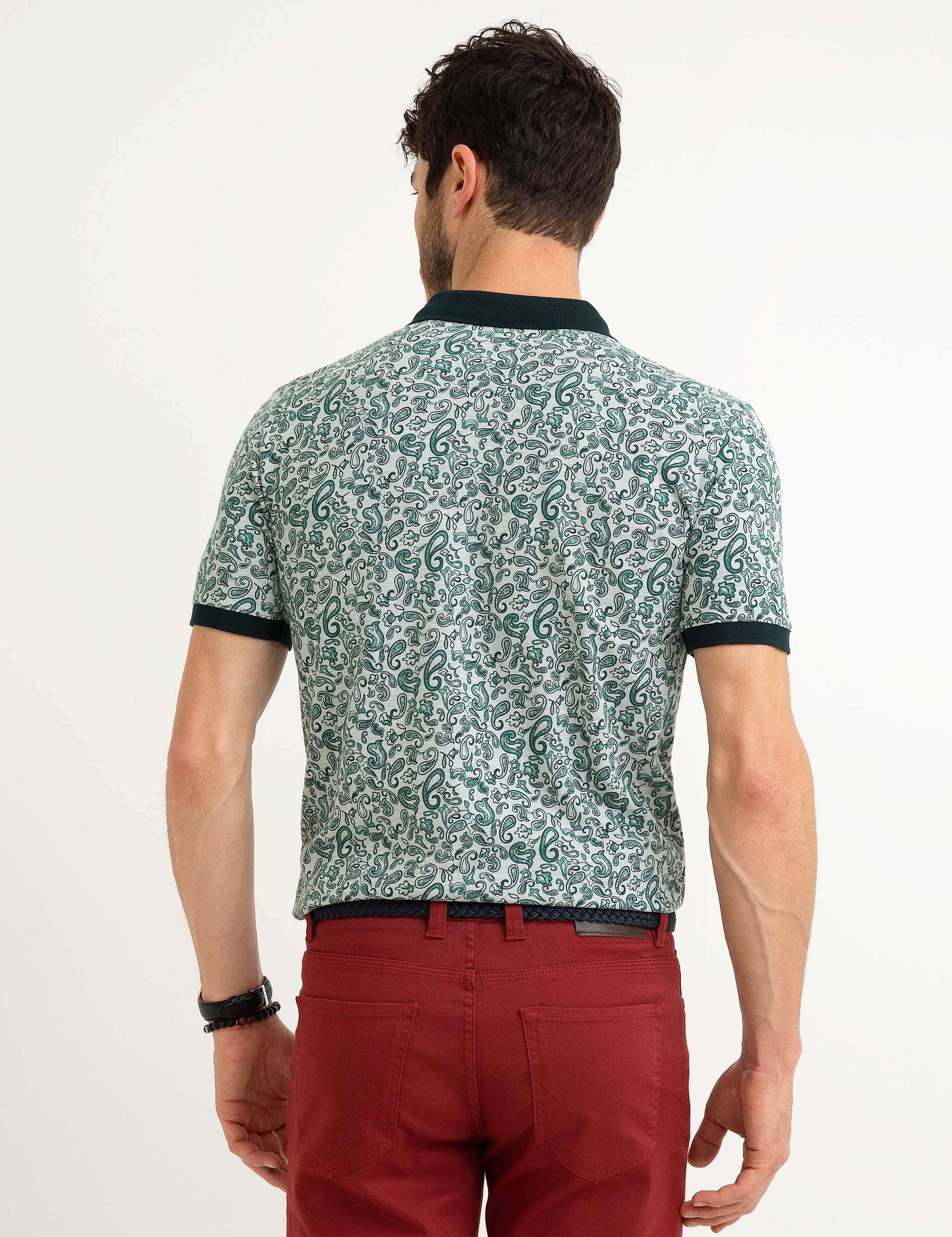 Koyu Yeşil Slim Fit Polo Yaka T-Shirt - Image 3