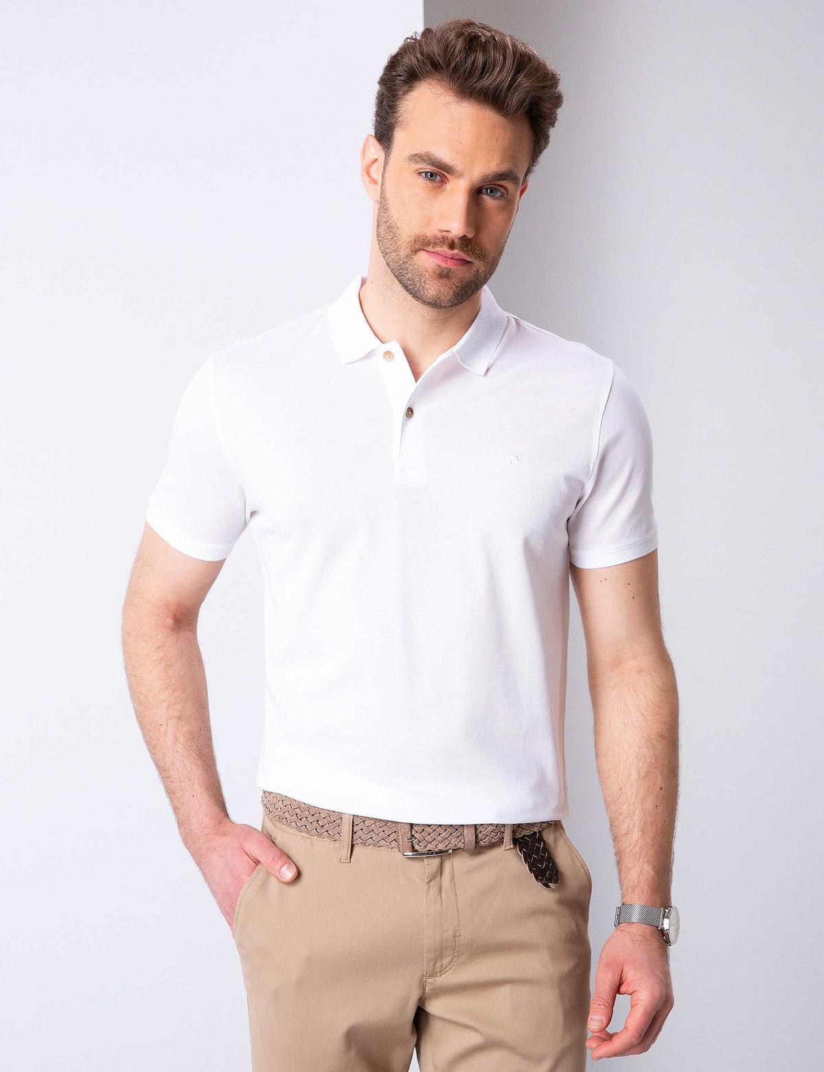 Beyaz Slim Fit Polo Yaka Basic T-Shirt