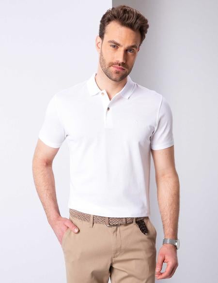 Beyaz Slim Fit Polo Yaka Basic T-Shirt - 50199595002