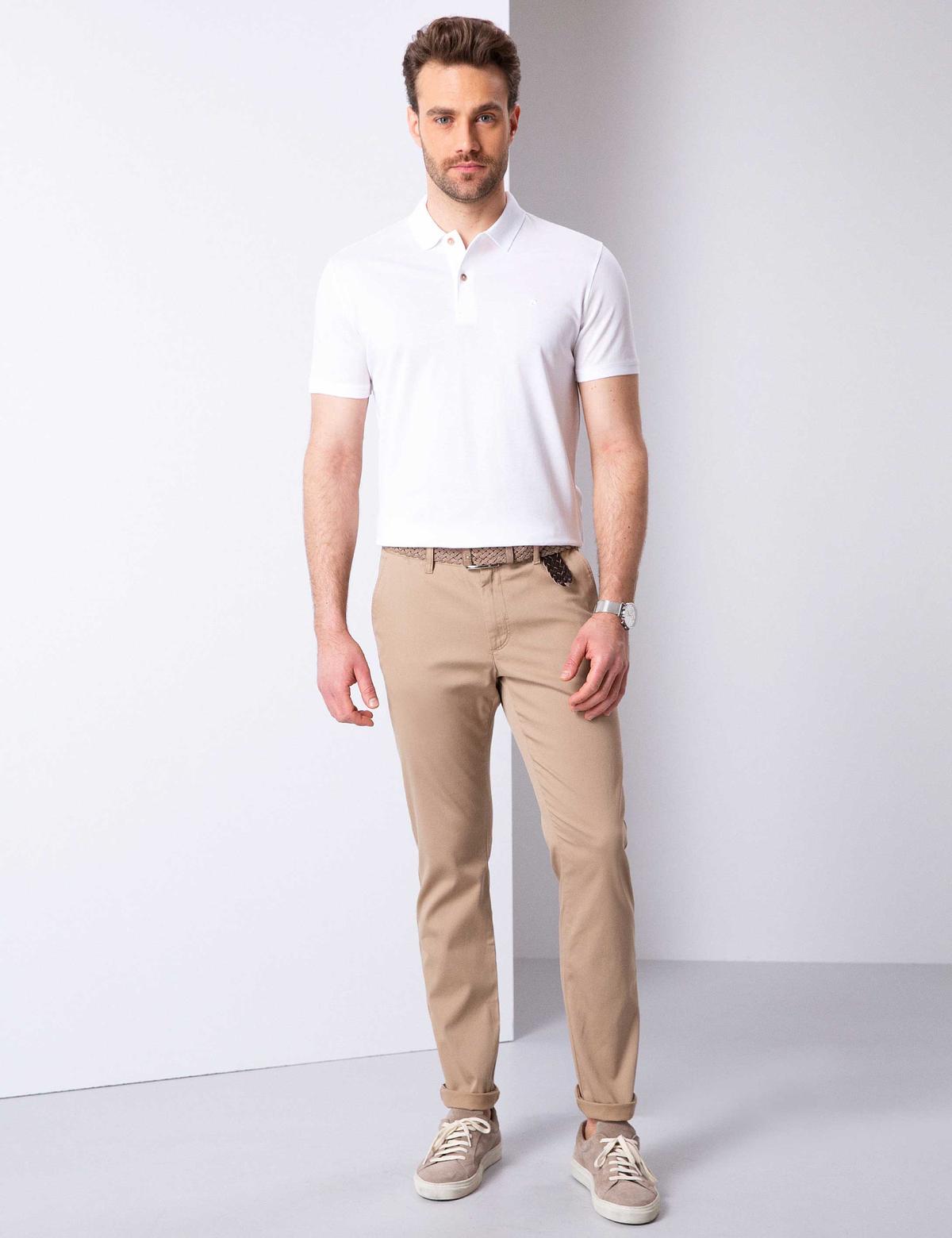 Beyaz Slim Fit Polo Yaka Basic T-Shirt - 50199595002