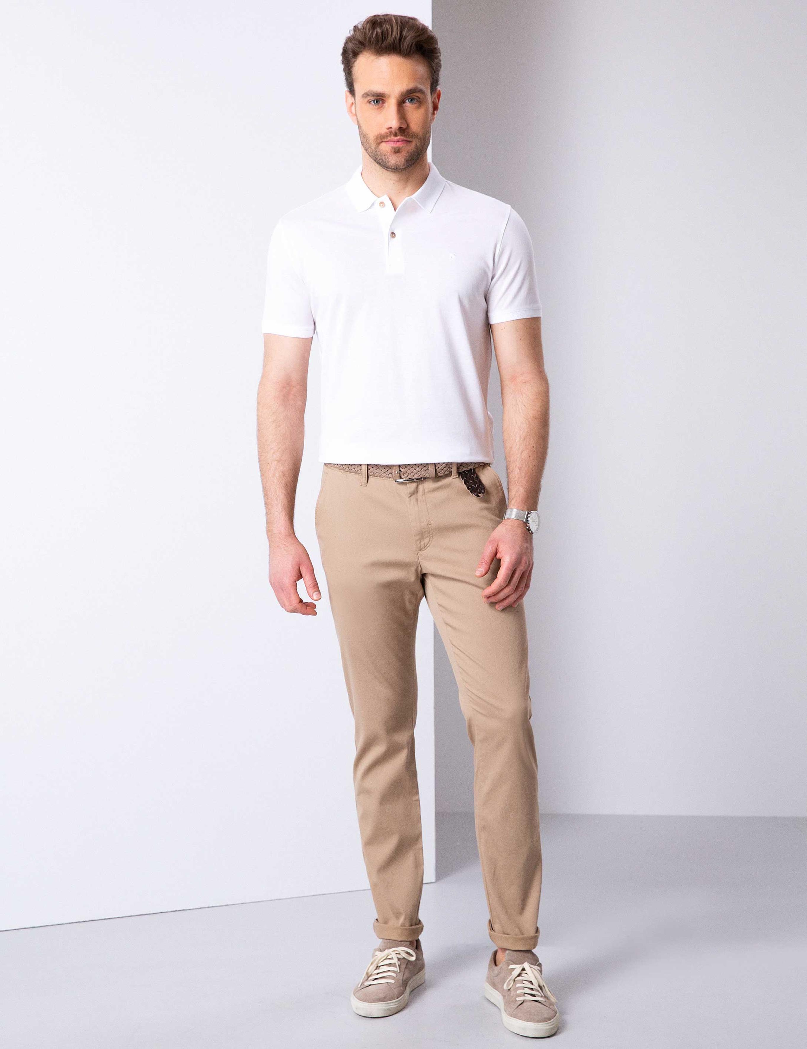 Beyaz Slim Fit Polo Yaka Basic T-Shirt