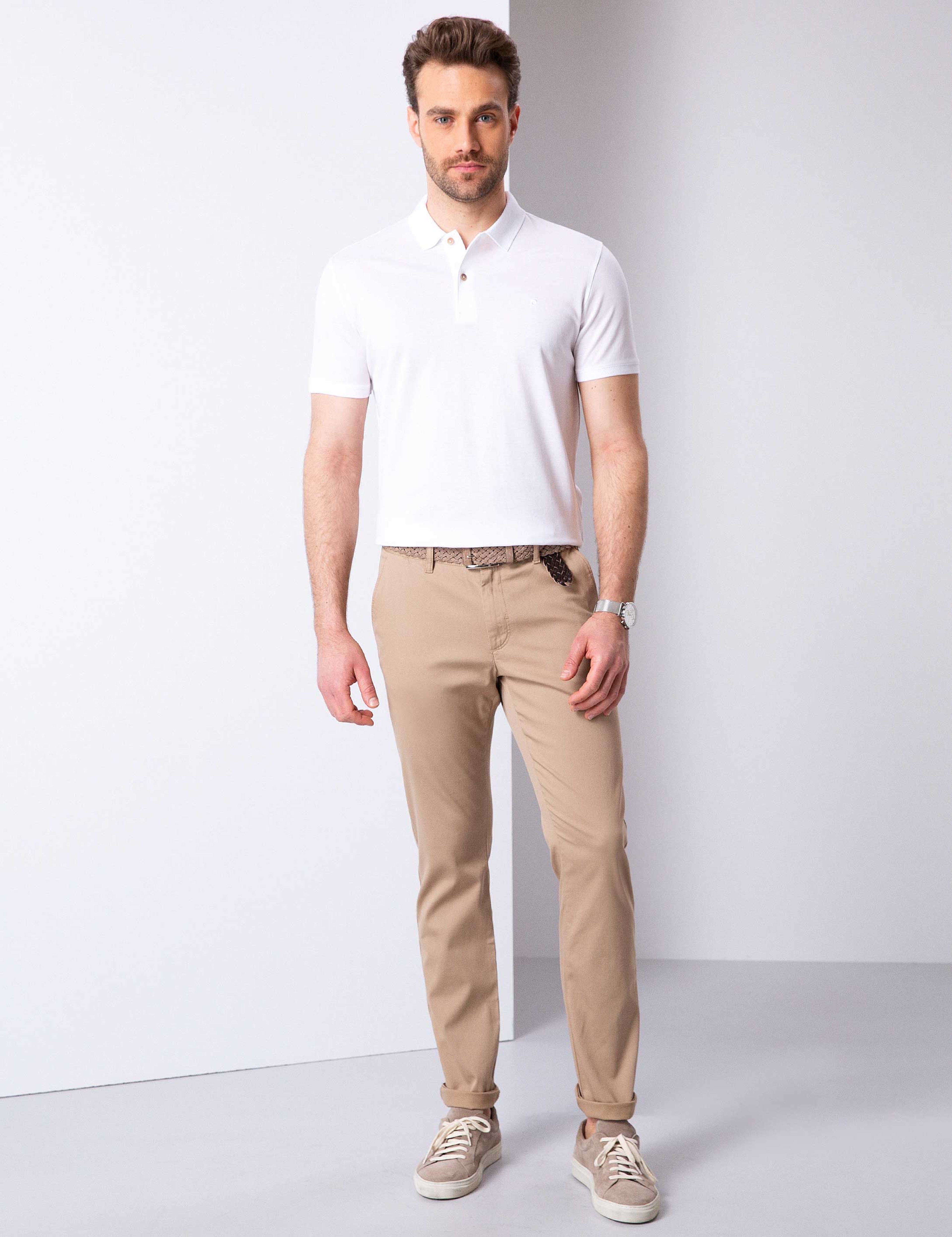 Beyaz Slim Fit Basic Tişört - Image 2
