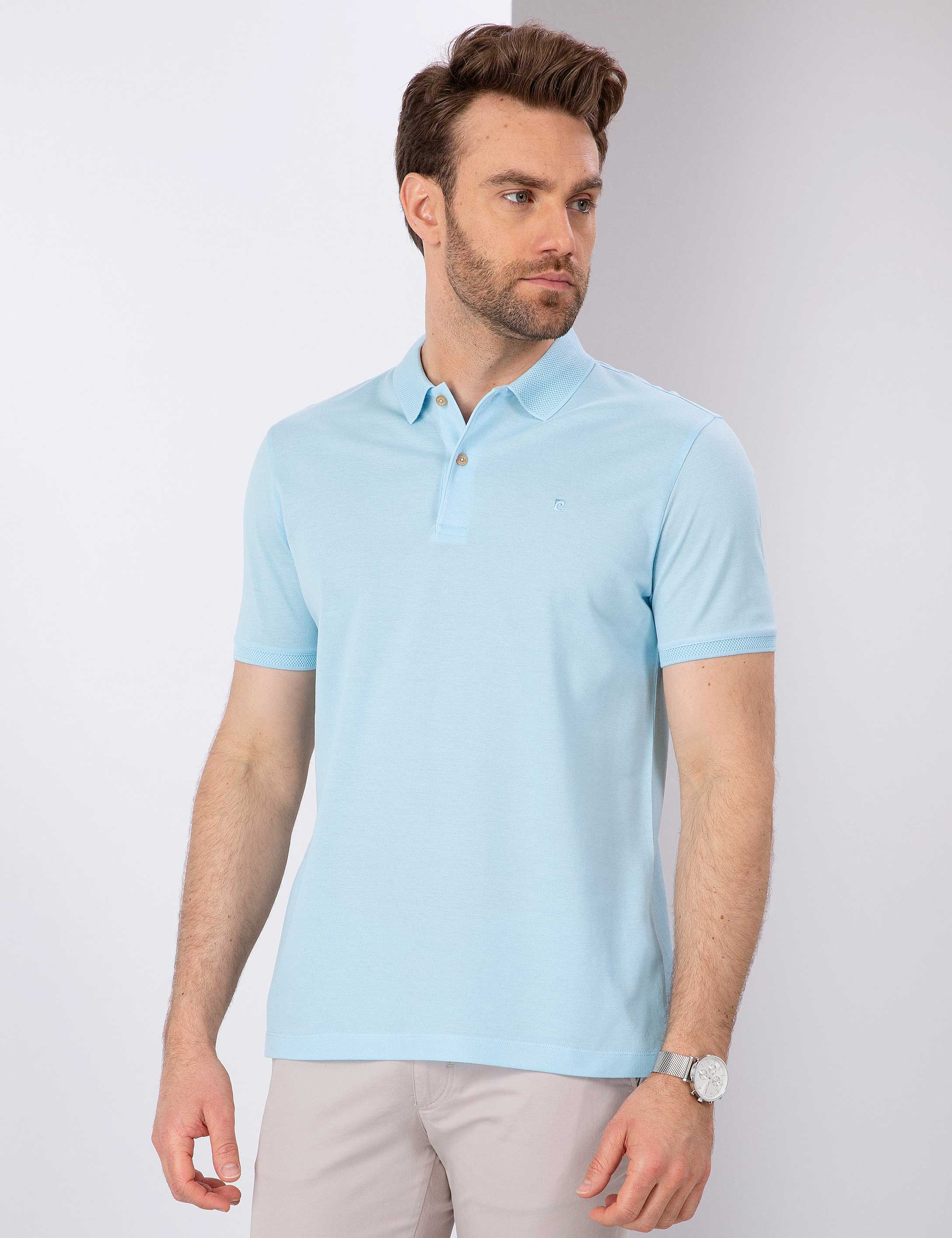 Açık Mavi Slim Fit Basic Tişört - Image 1