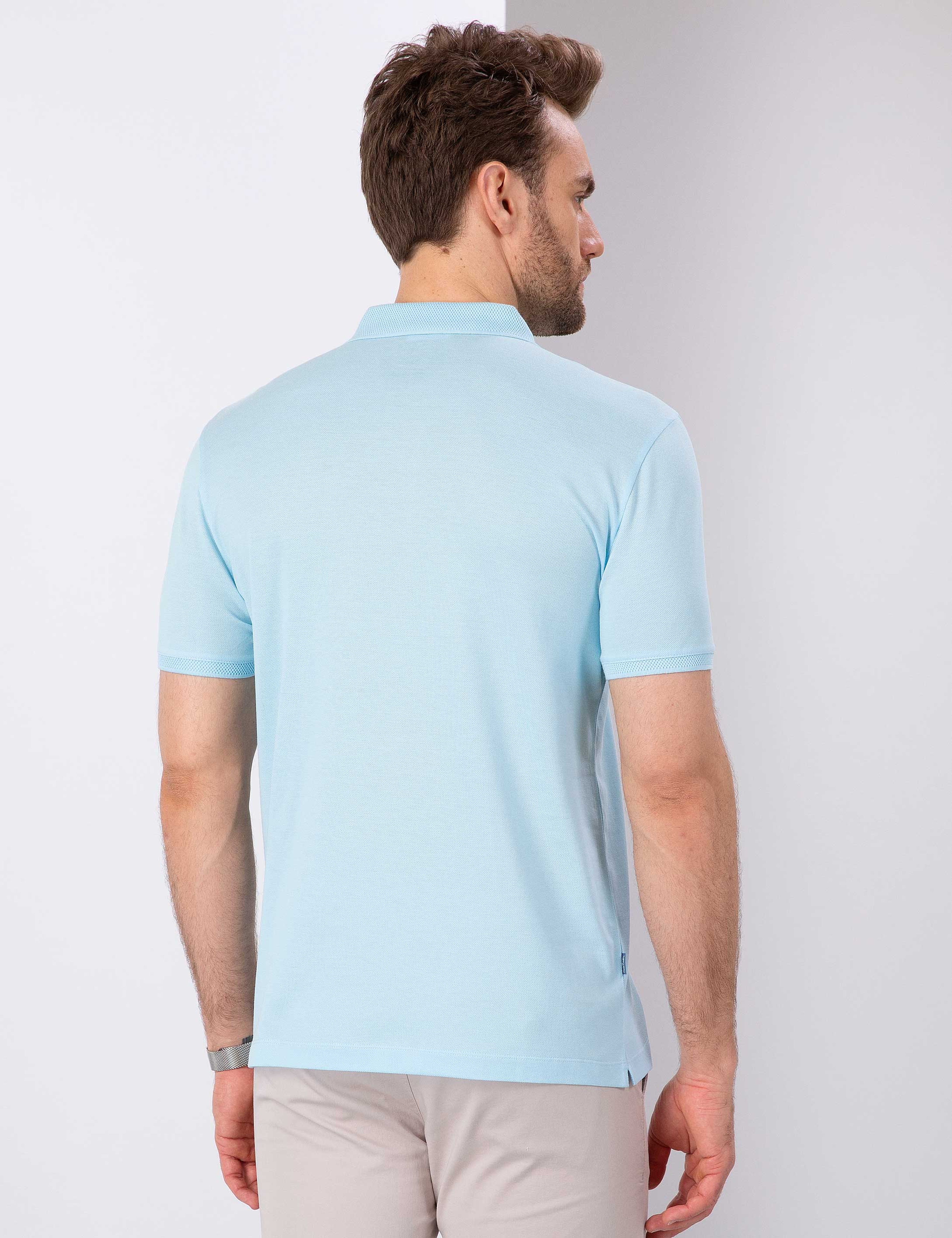 Açık Mavi Slim Fit Basic Tişört - Image 3