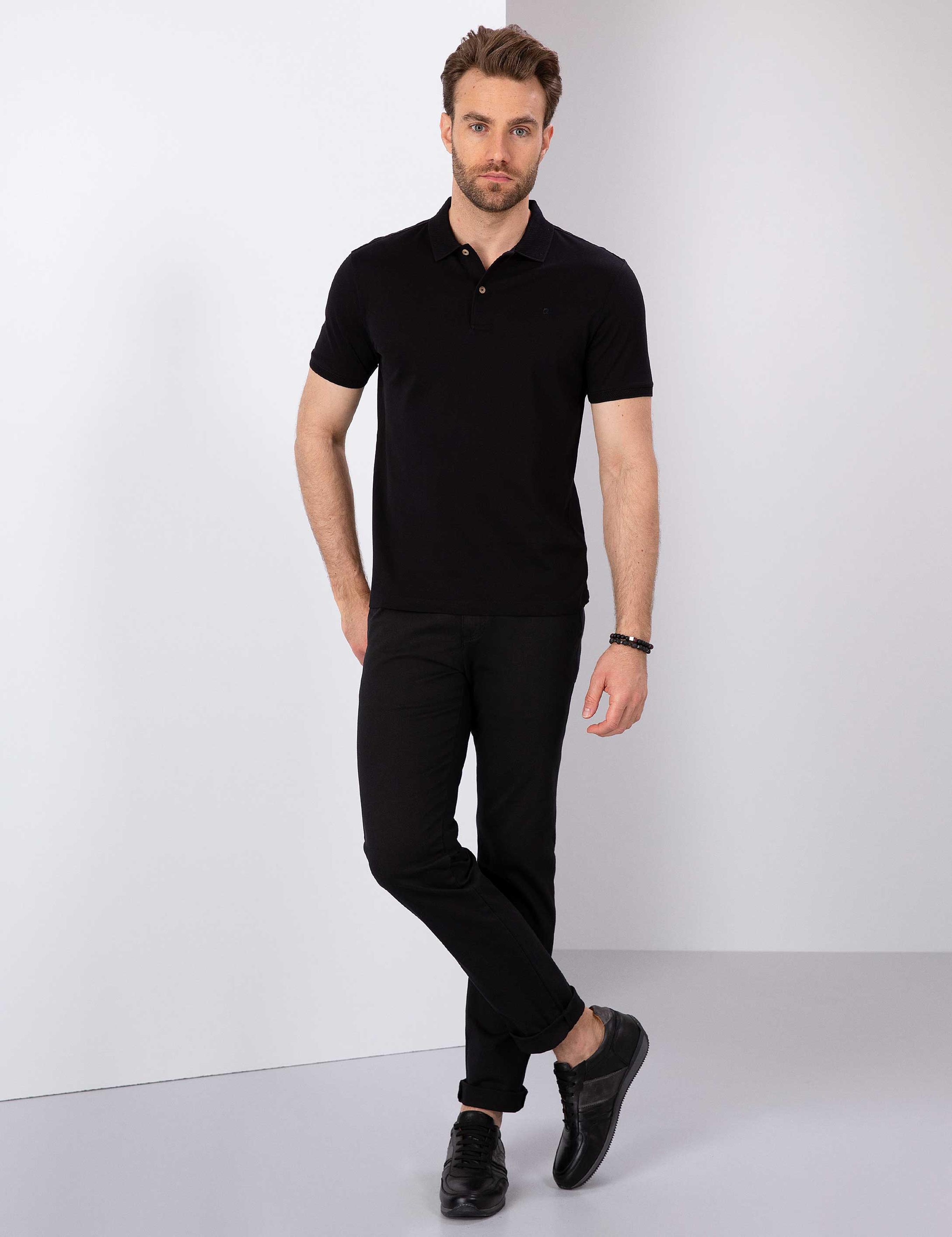 Siyah Slim Fit Basic Polo Yaka T-Shirt