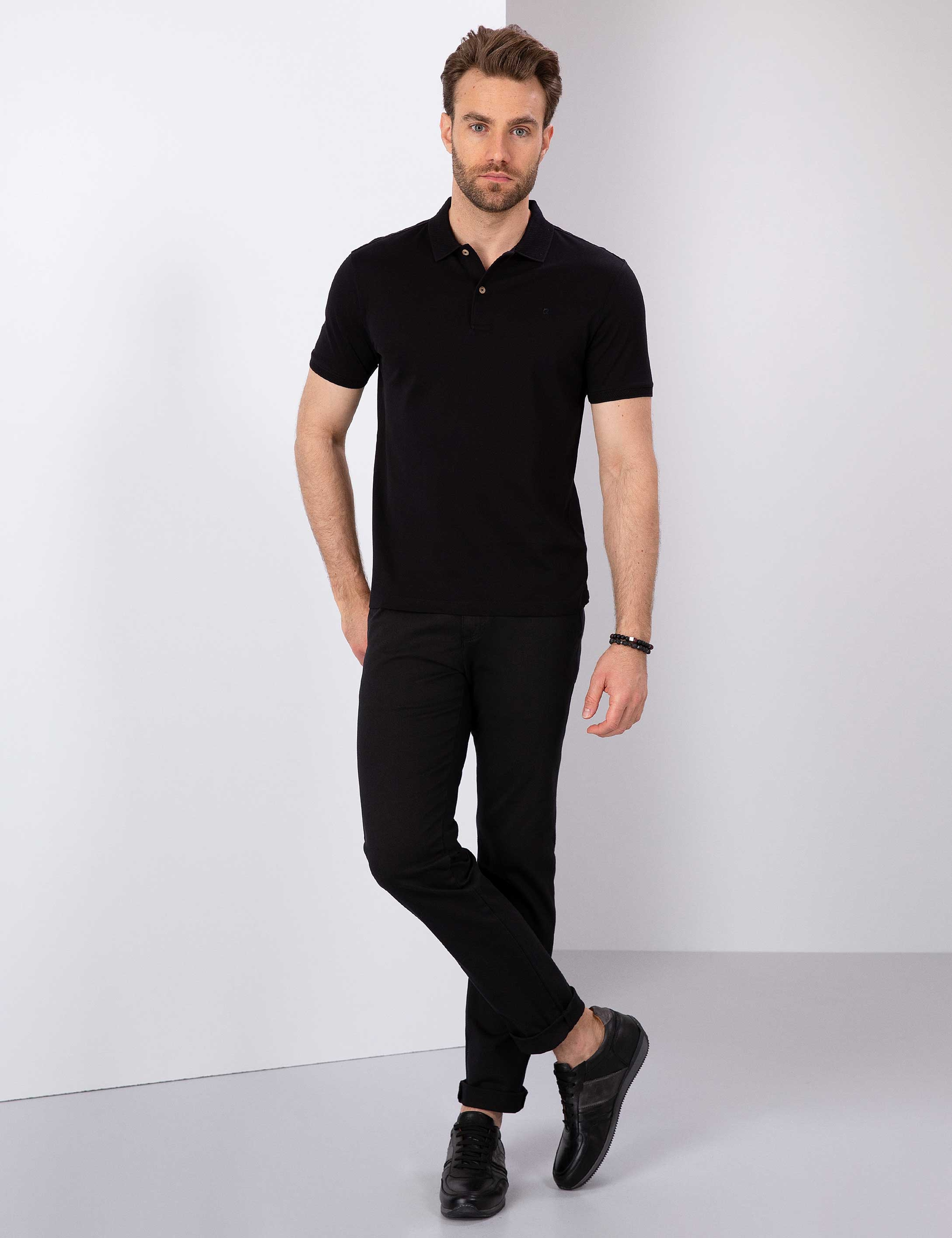 Siyah Slim Fit Basic Polo Yaka T-Shirt - Image 4