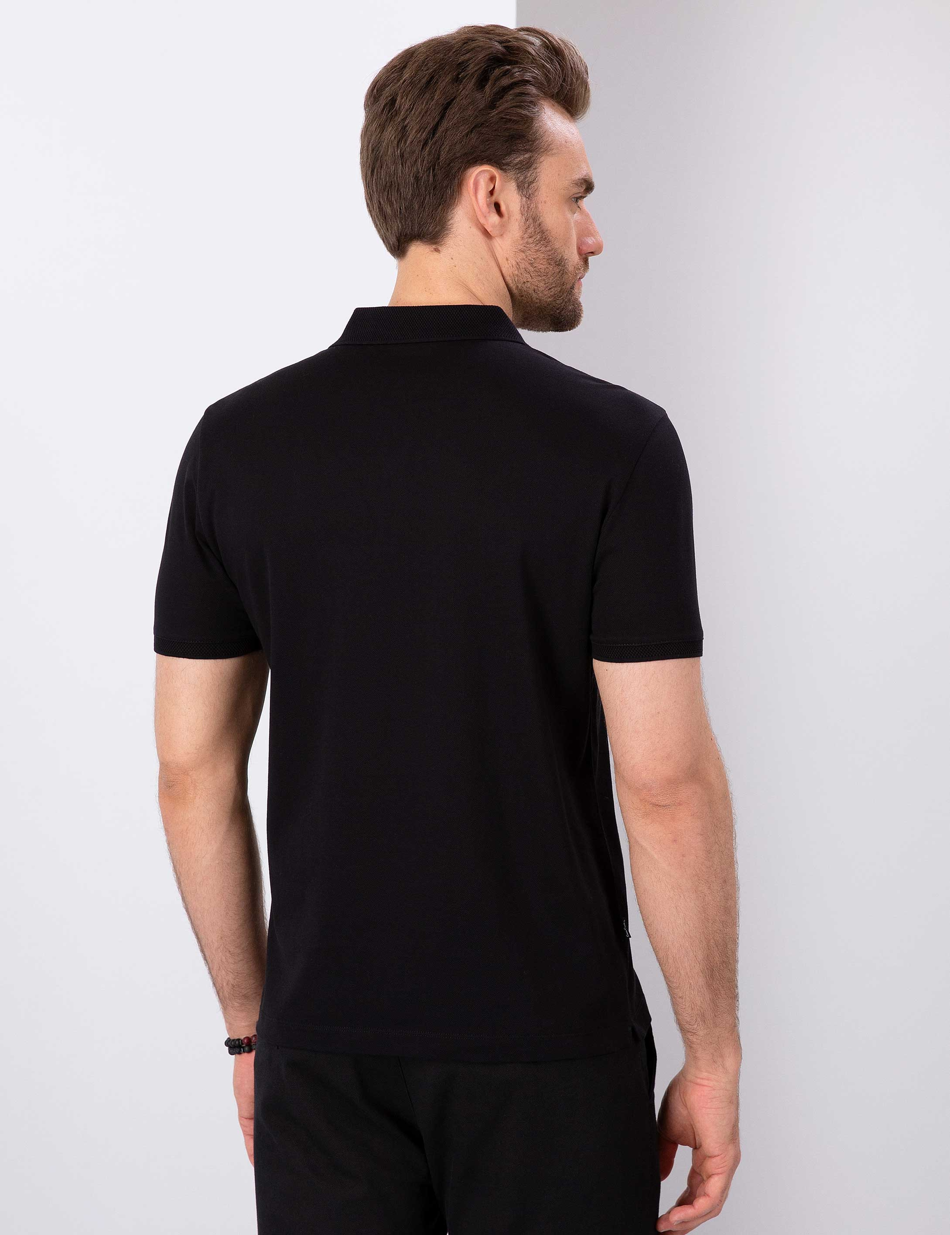 Siyah Slim Fit Basic Polo Yaka T-Shirt - Image 3