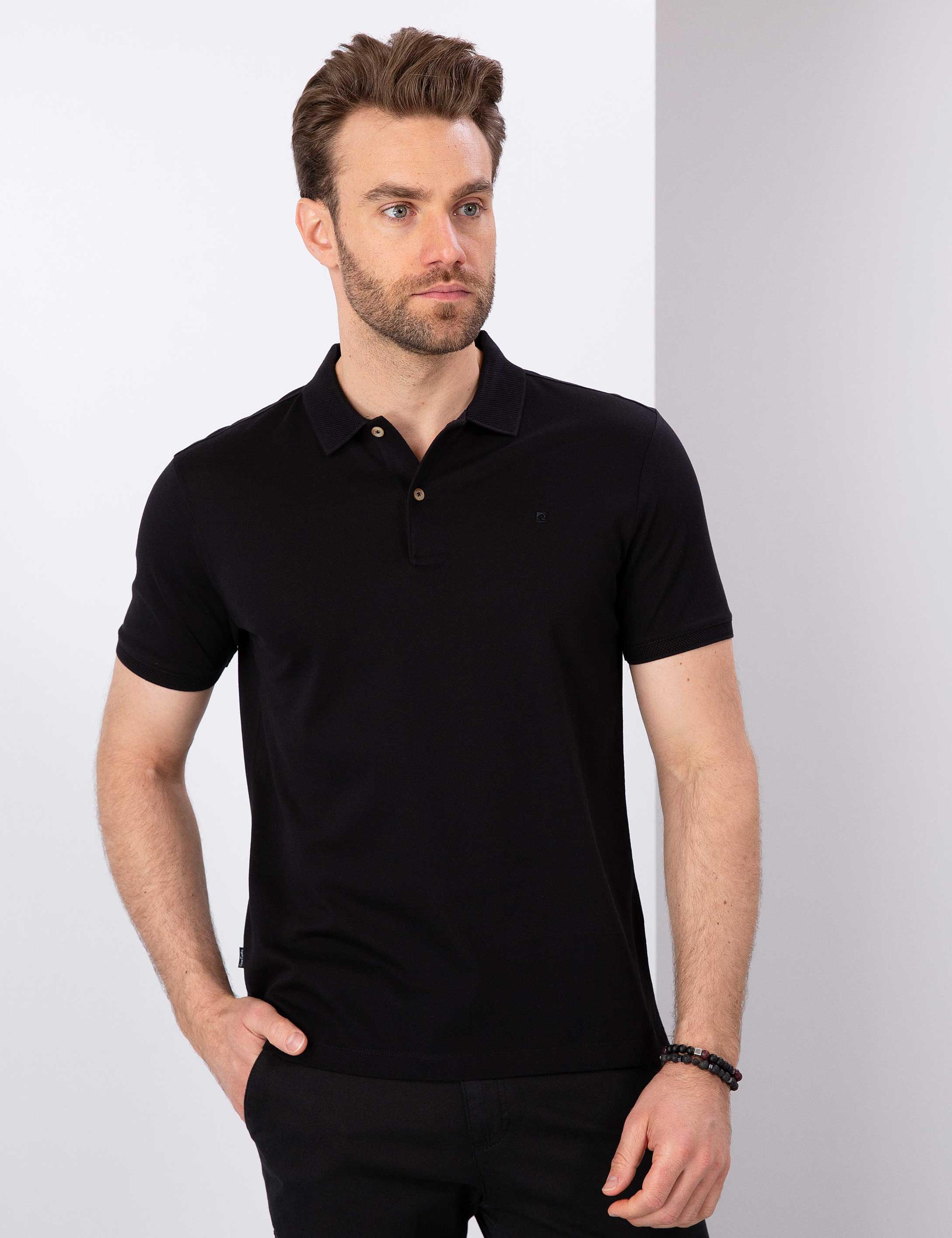 Siyah Slim Fit Basic Polo Yaka T-Shirt