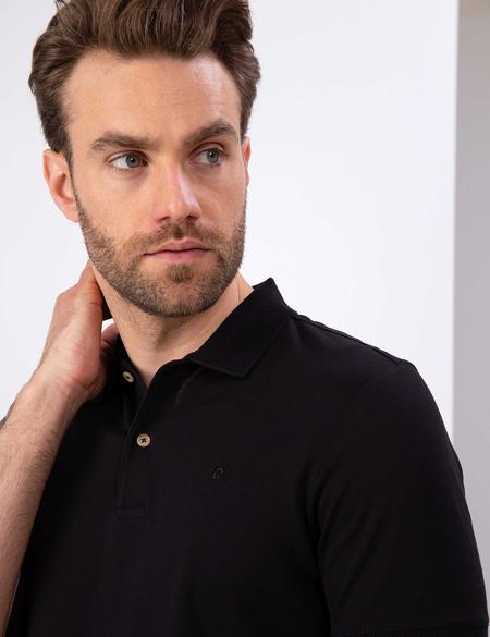 Siyah Slim Fit Basic Polo Yaka T-Shirt - 50199595046