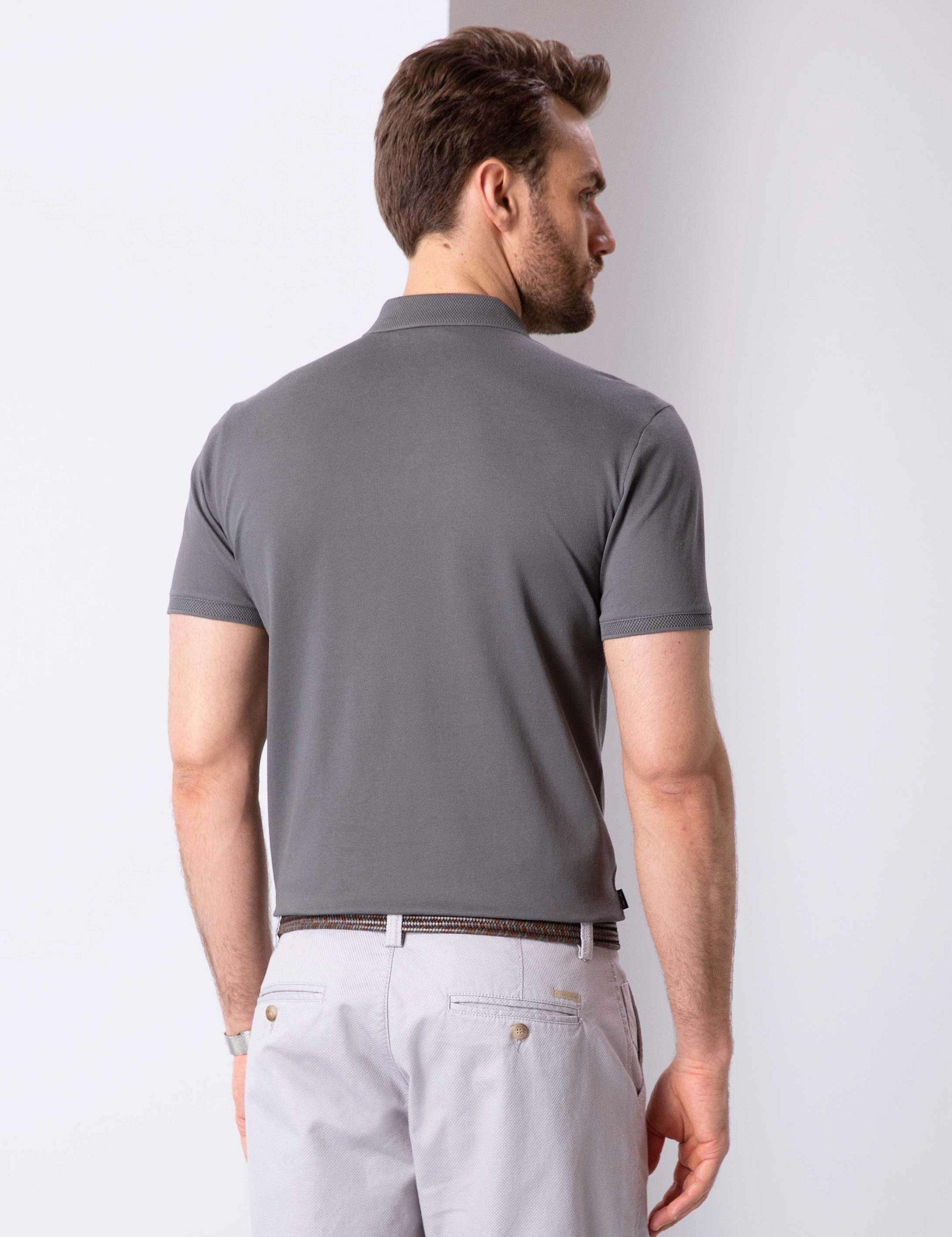 Koyu Gri Slim Fit Basic Polo Yaka T-Shirt