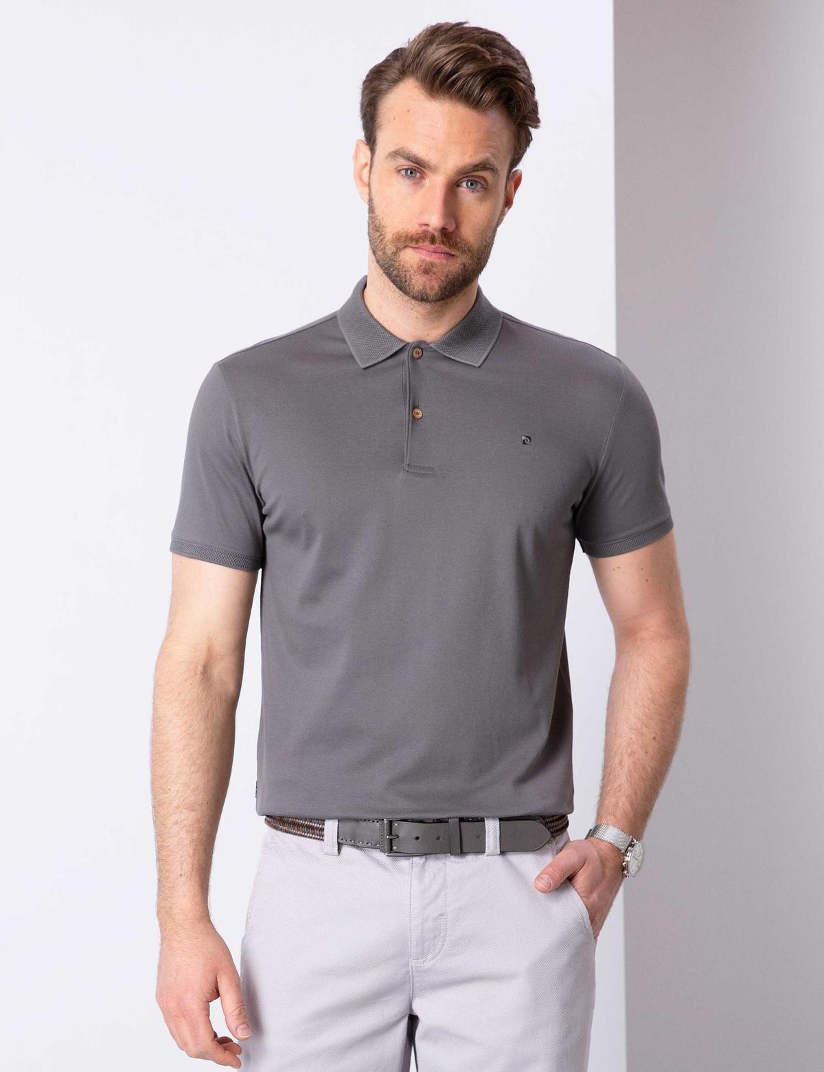Koyu Gri Slim Fit Basic Polo Yaka T-Shirt