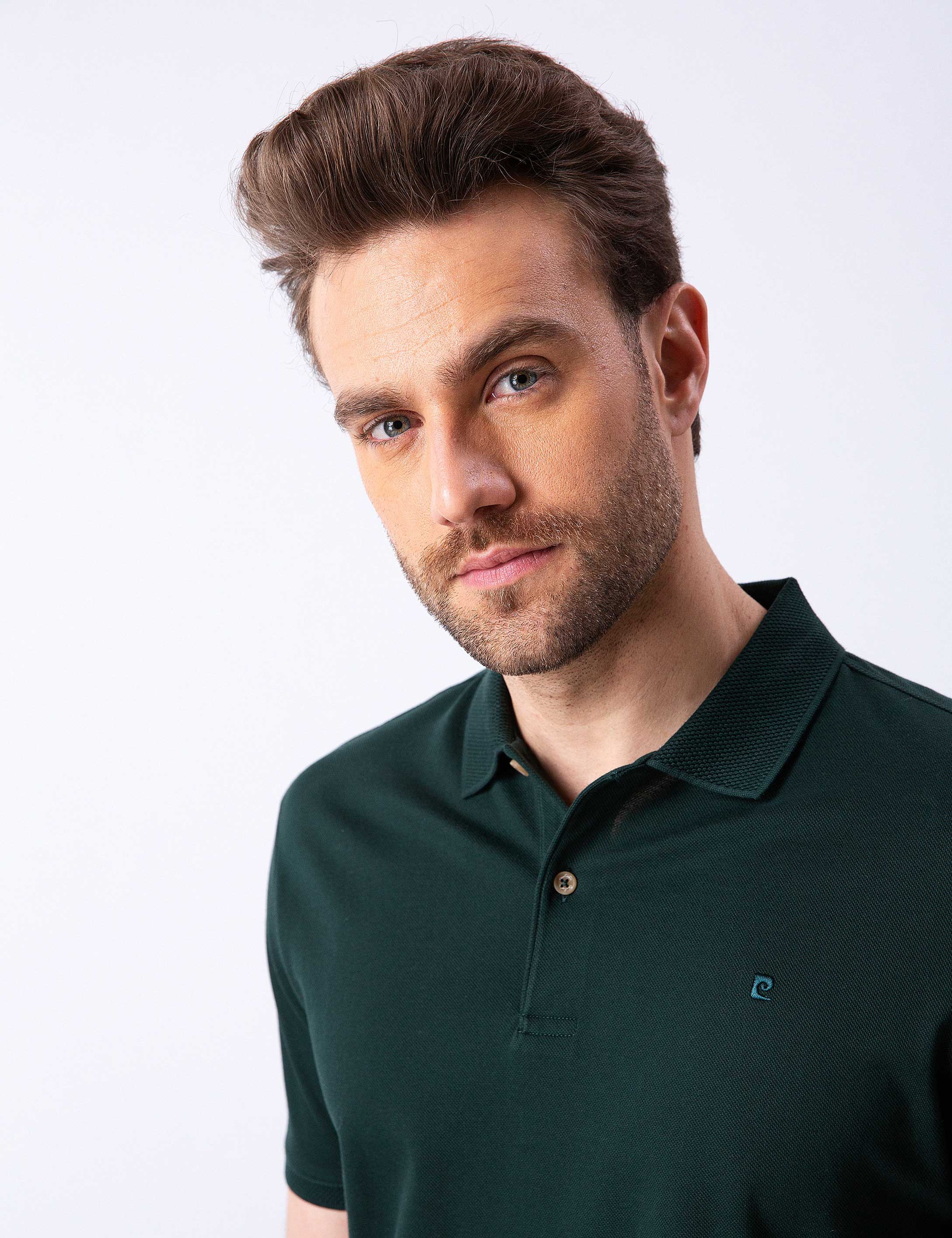 Koyu Yeşil Slim Fit Basic Polo Yaka T-Shirt - Image 2