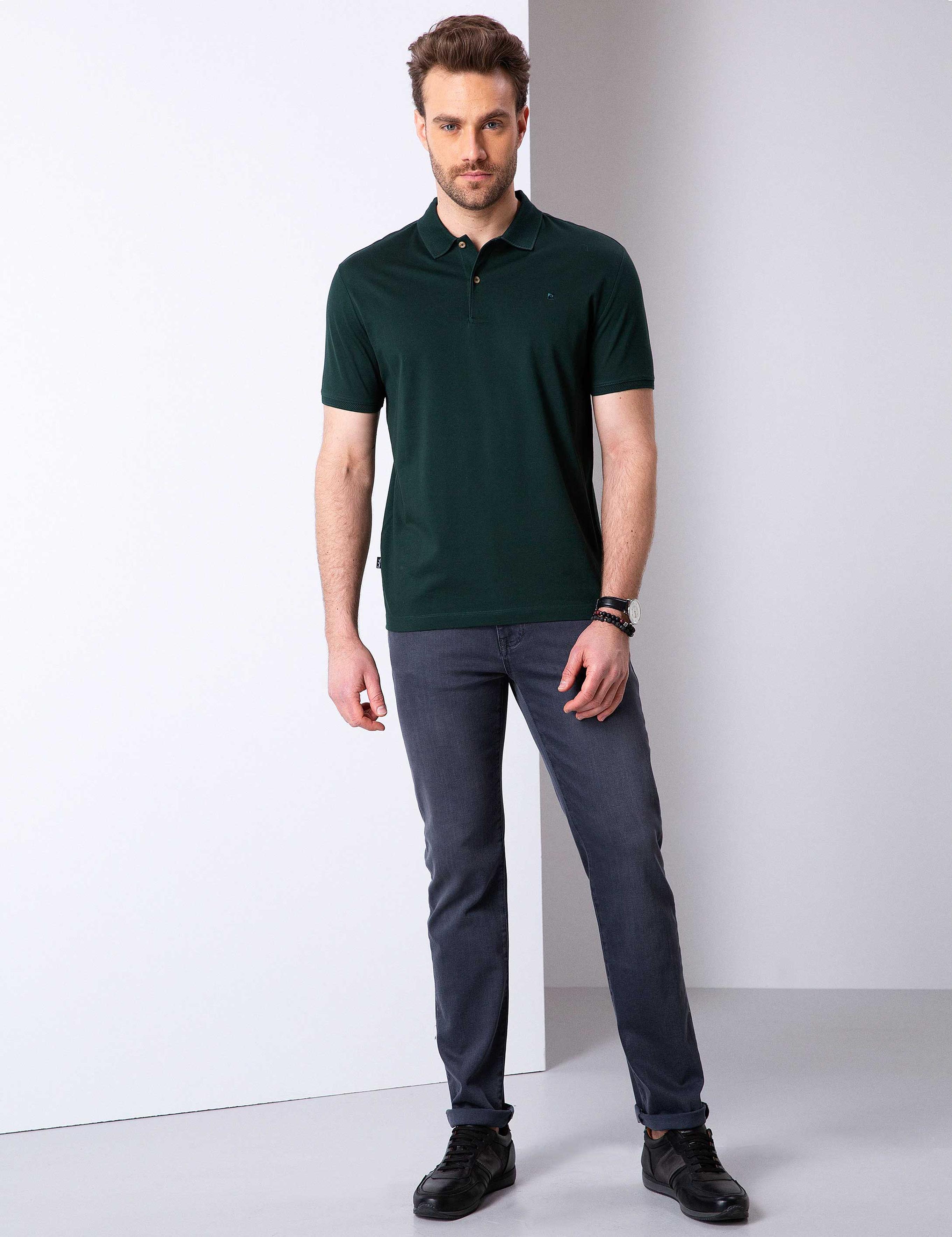 Koyu Yeşil Slim Fit Basic Polo Yaka T-Shirt