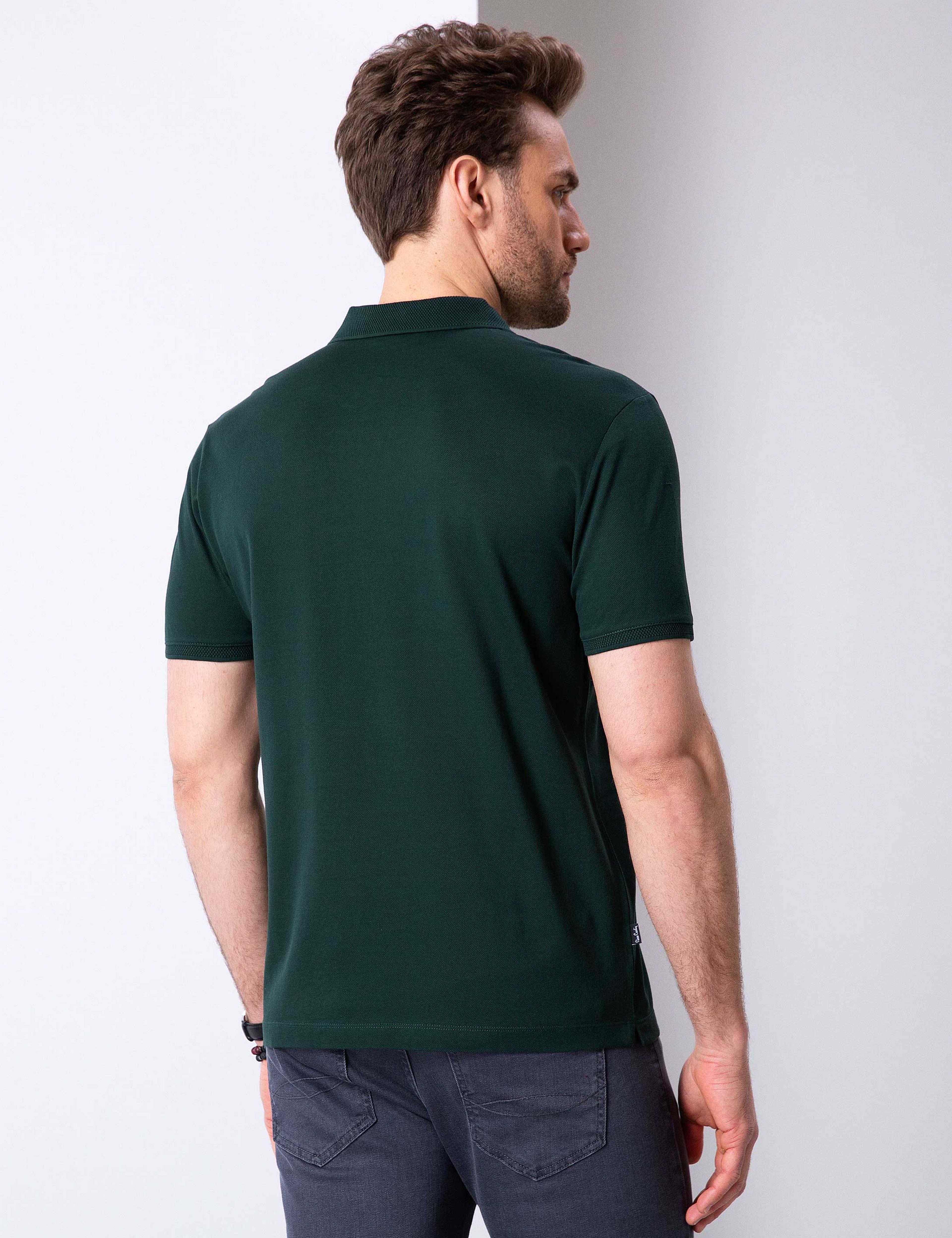Koyu Yeşil Slim Fit Basic Polo Yaka T-Shirt - Image 4