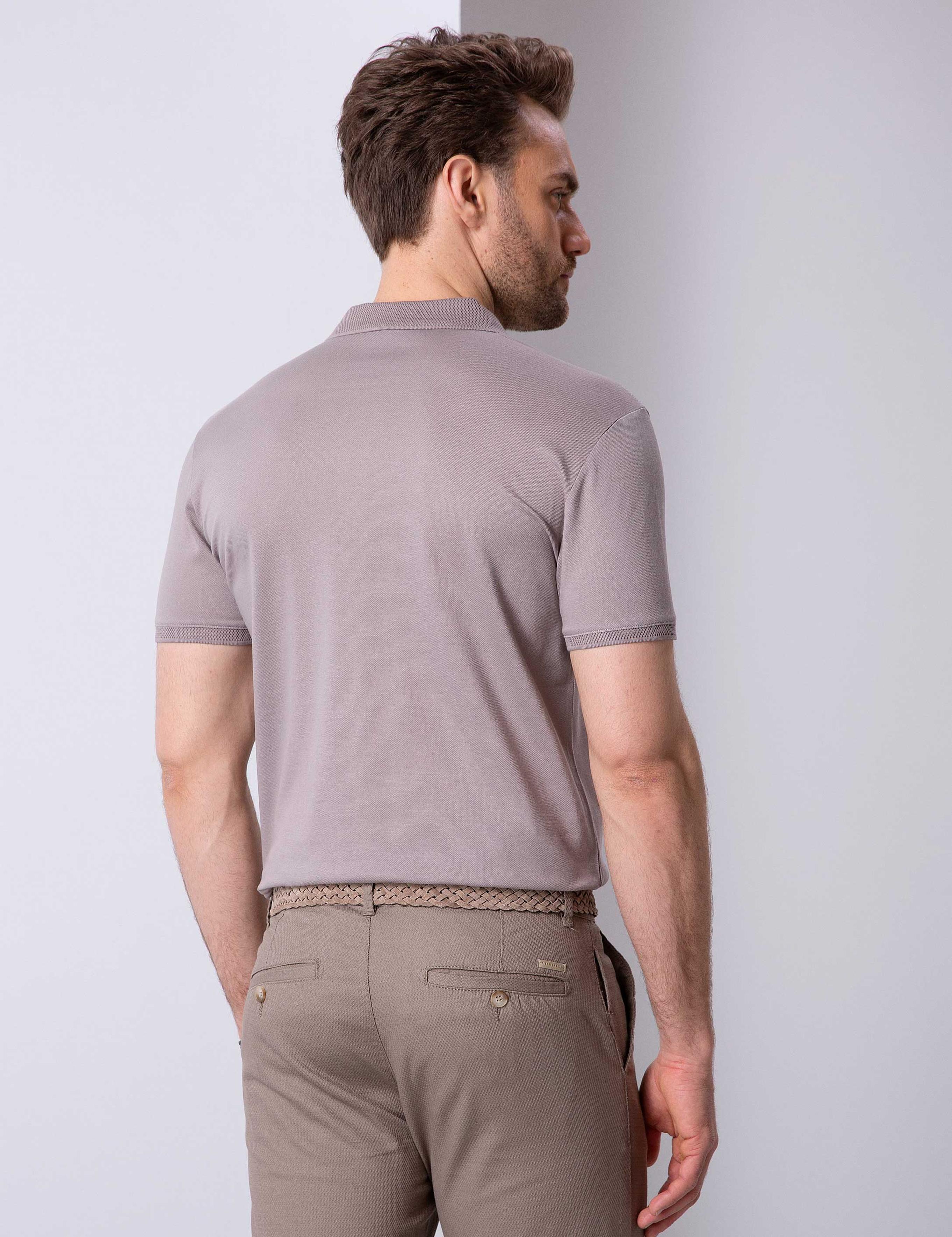 Gri Slim Fit Basic Polo Yaka T-Shirt