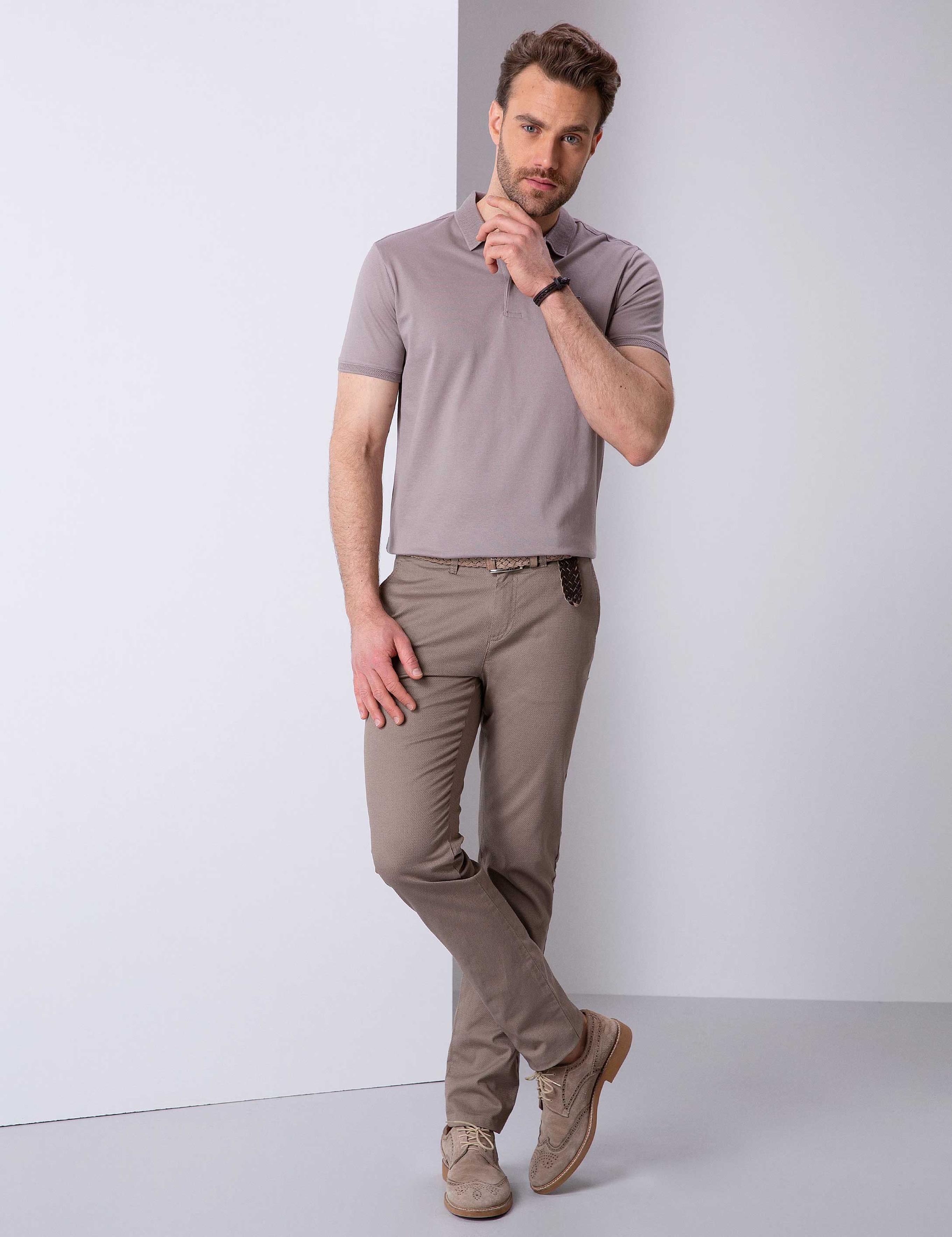 Gri Slim Fit Basic Polo Yaka T-Shirt