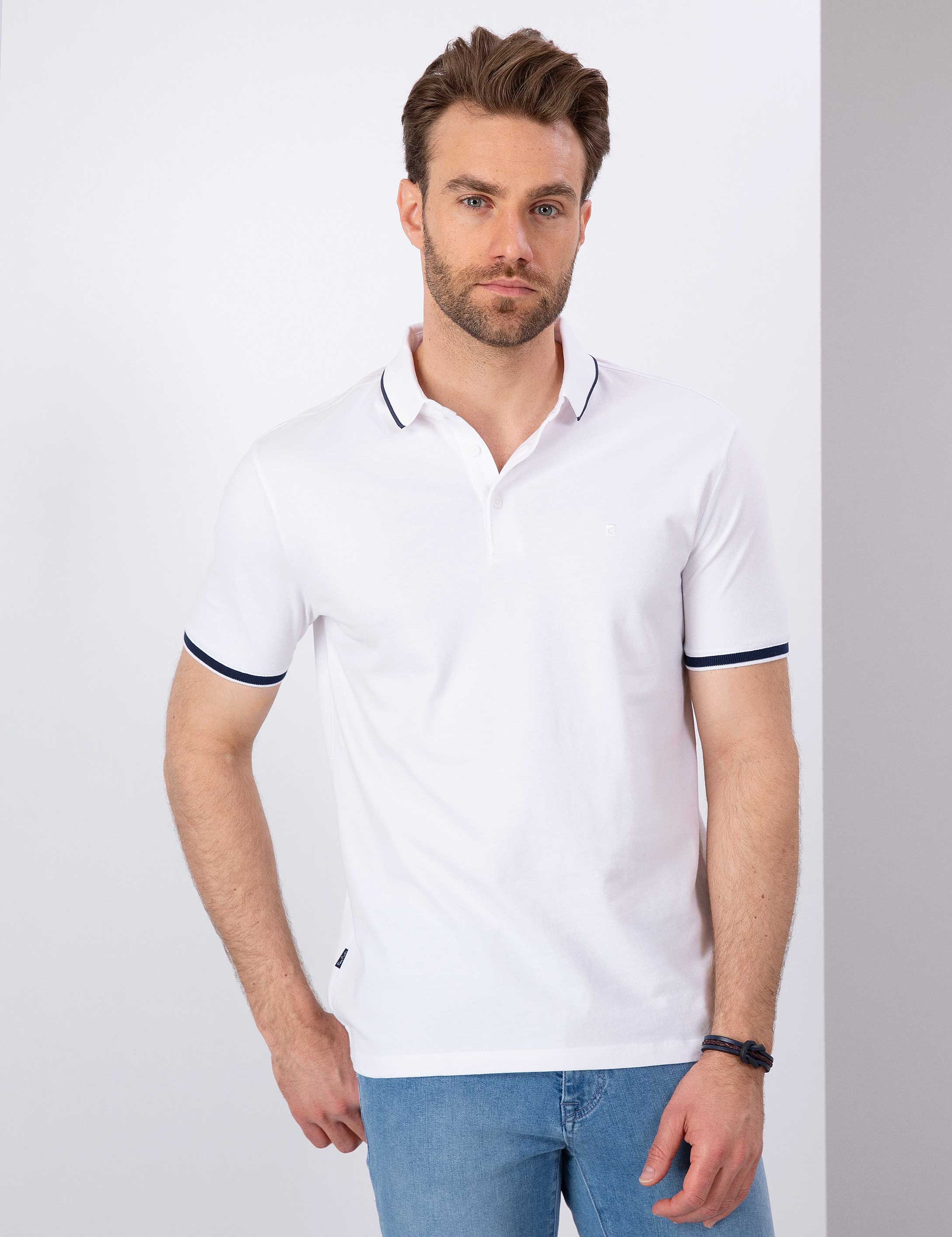 Beyaz Slim Fit Polo Yaka T-Shirt - Image 1