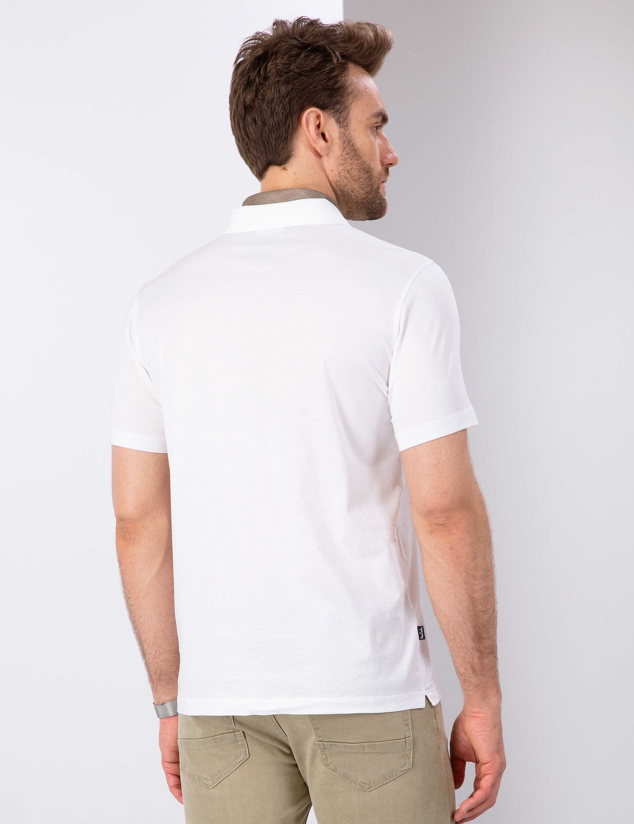 Beyaz Regular Fit Polo Yaka Merserize Tişört