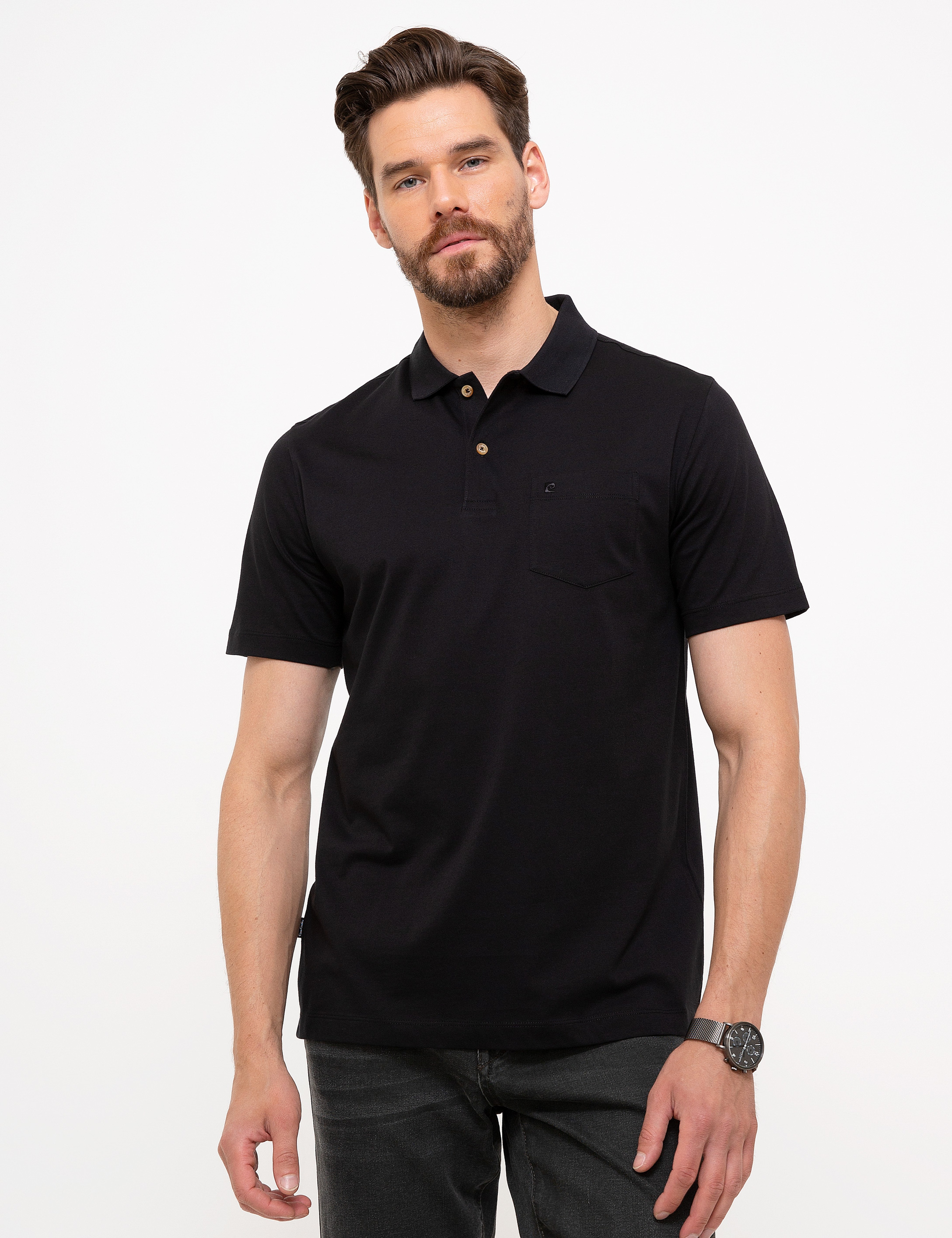 Siyah Regular Fit Basic Polo Yaka T-Shirt - Image 1