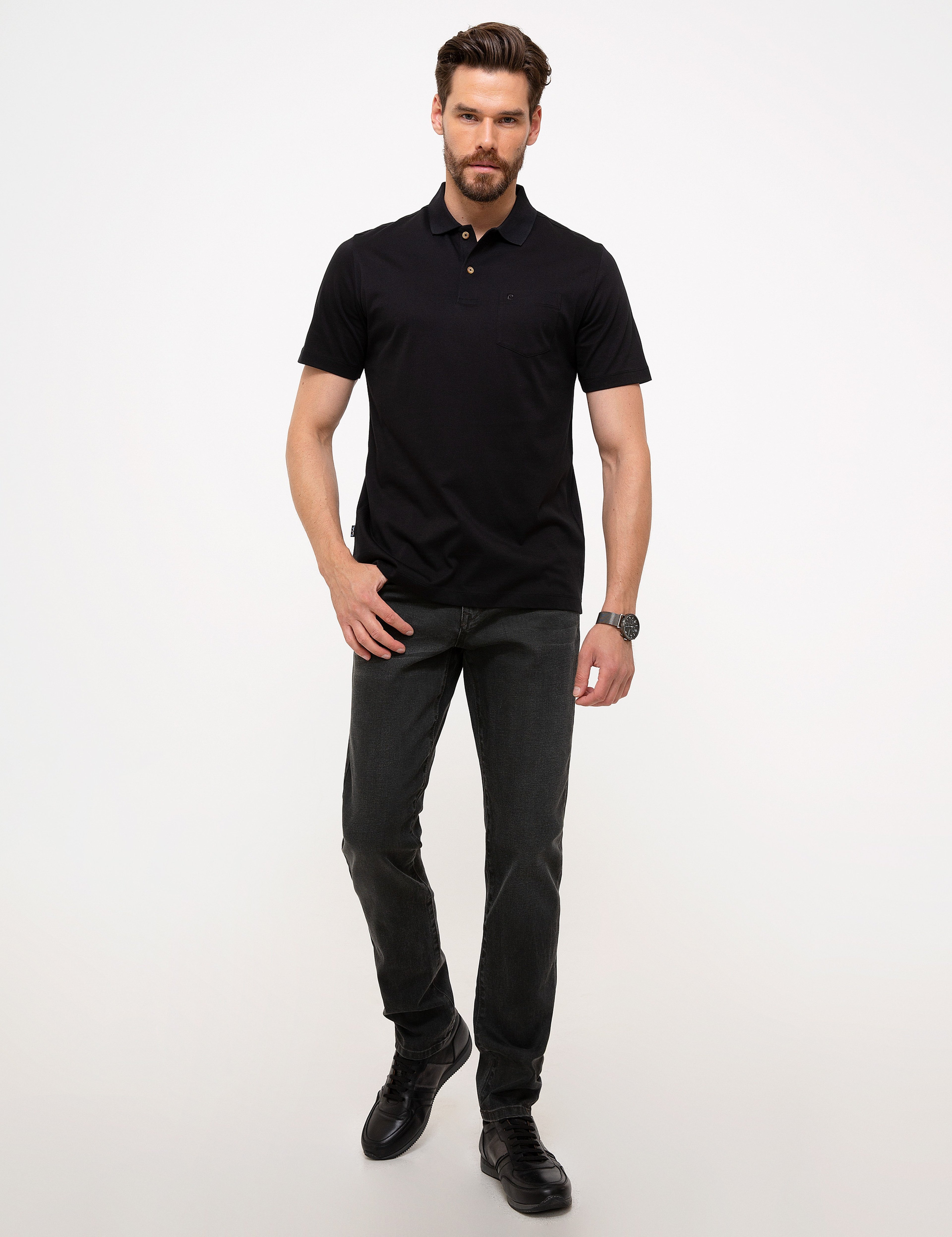 Siyah Regular Fit Basic Polo Yaka T-Shirt - Image 4