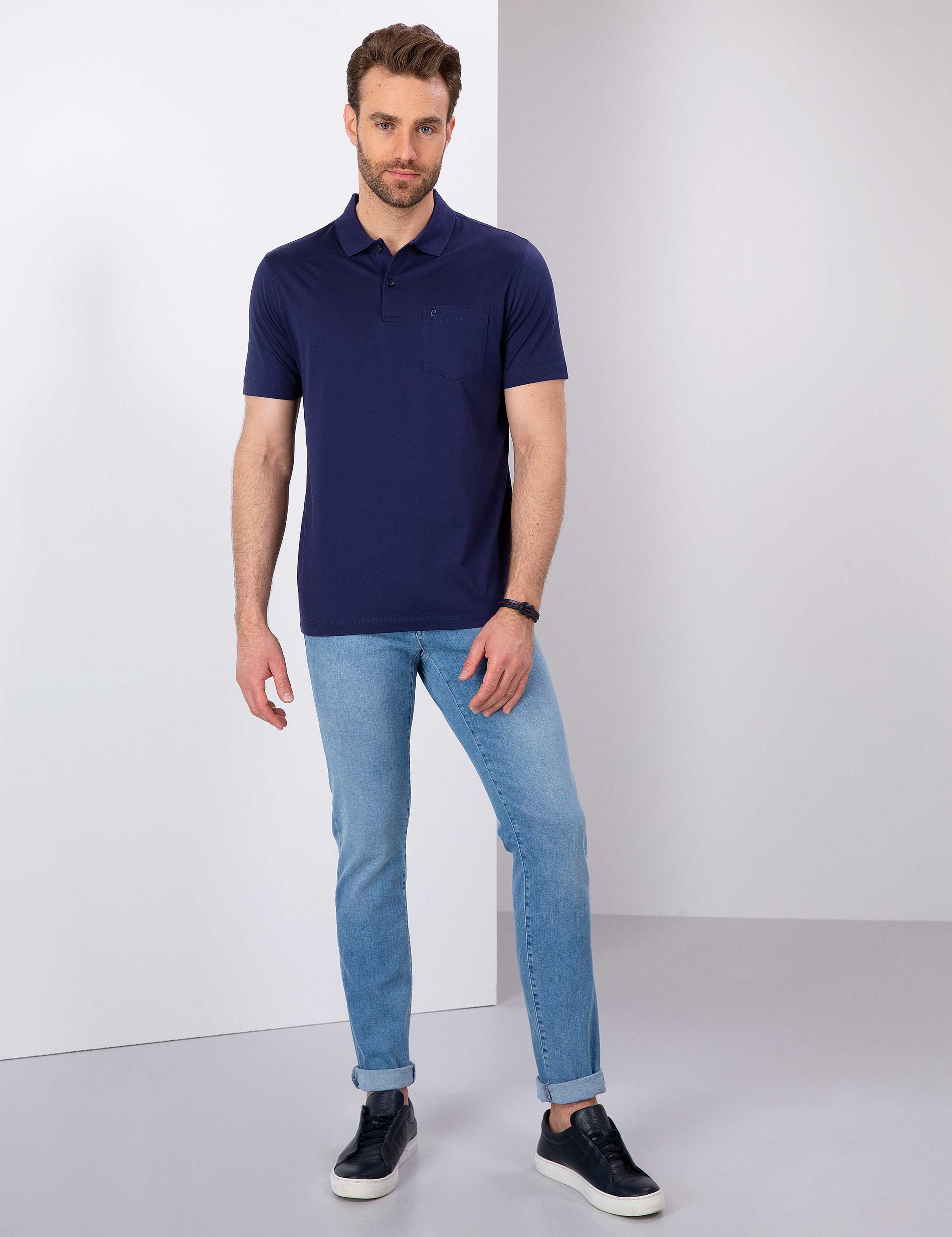 Lacivert Regular Fit Polo Yaka Basic T-Shirt - Image 4