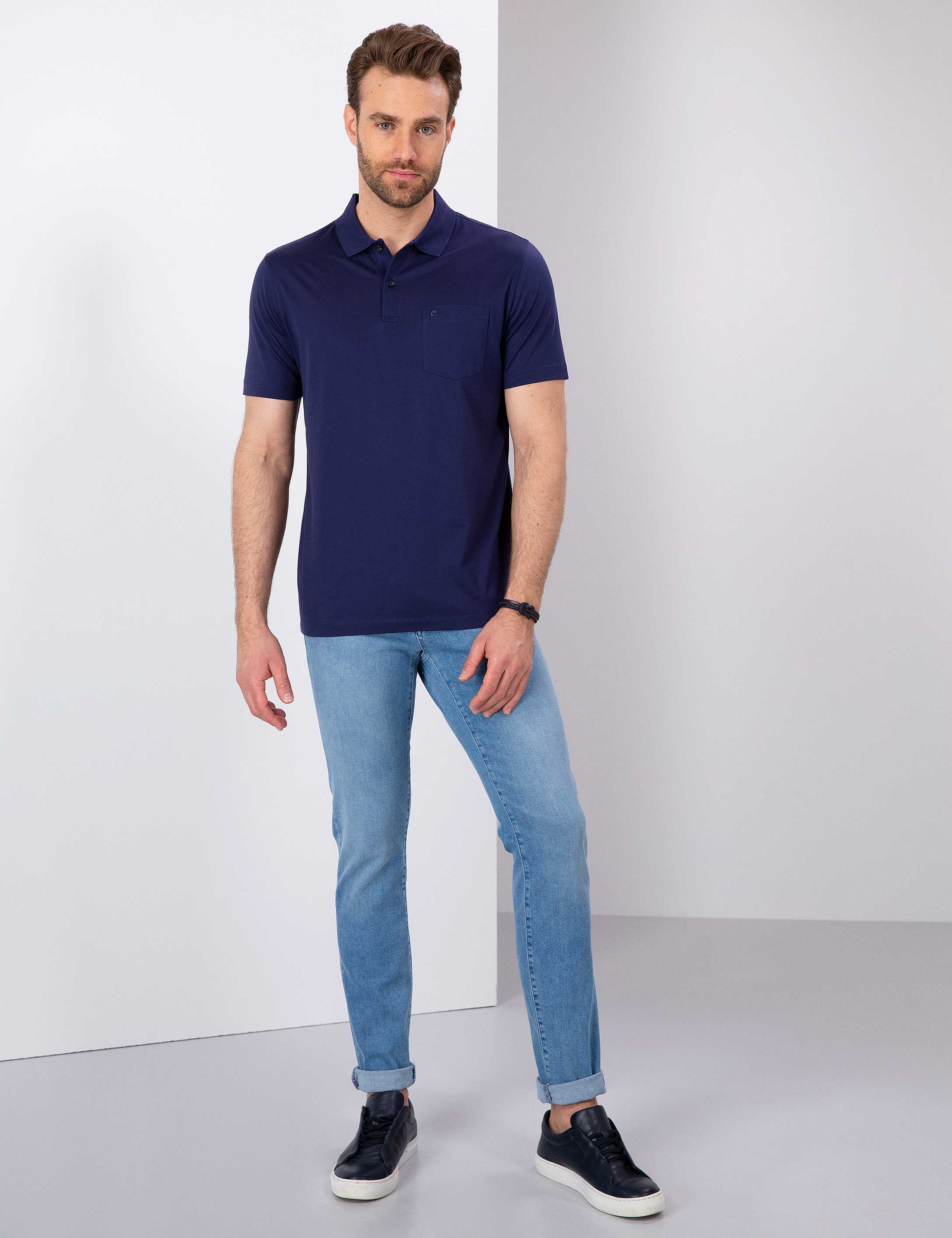 Lacivert Regular Fit Polo Yaka Basic T-Shirt