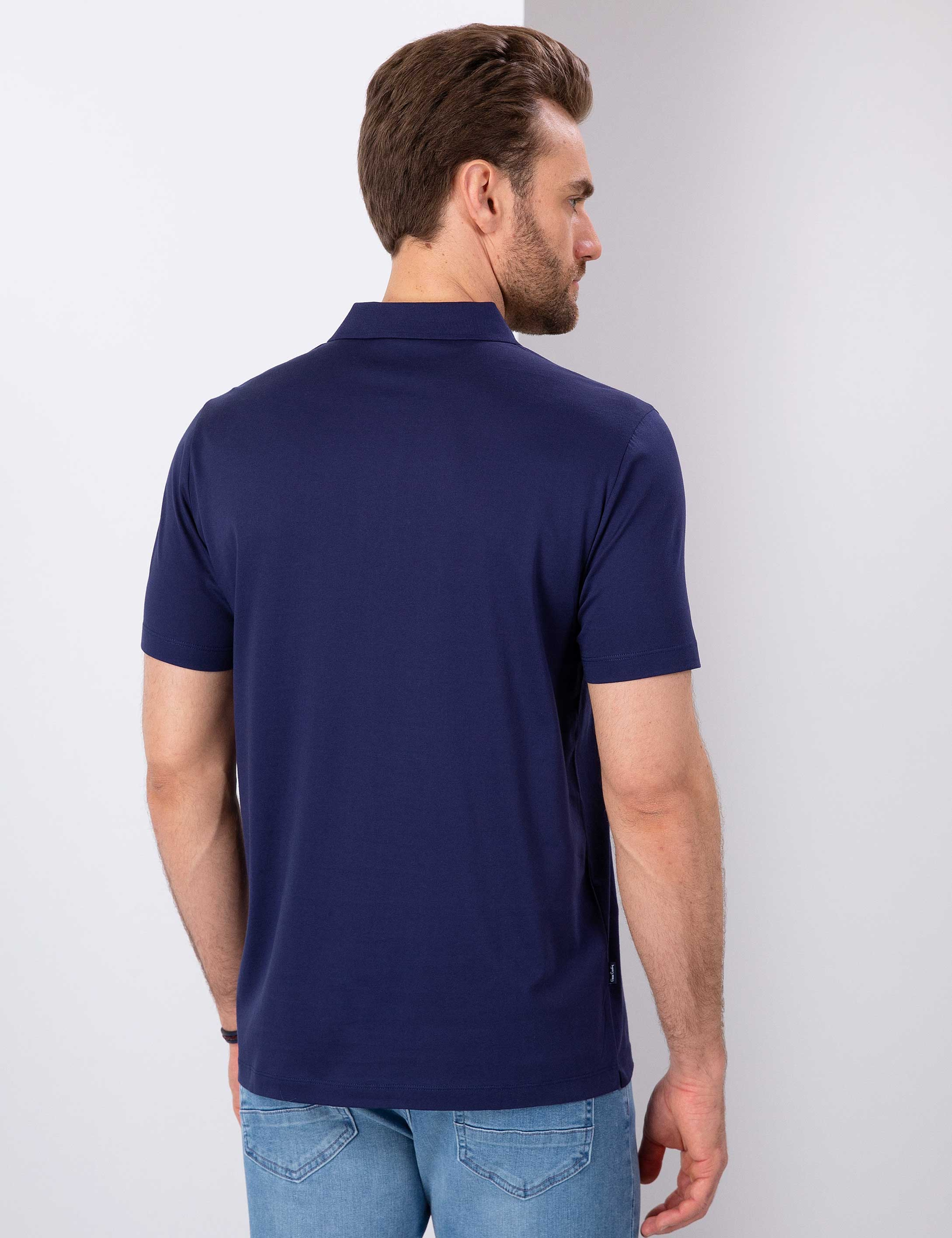 Lacivert Regular Fit Polo Yaka Basic T-Shirt - Image 3