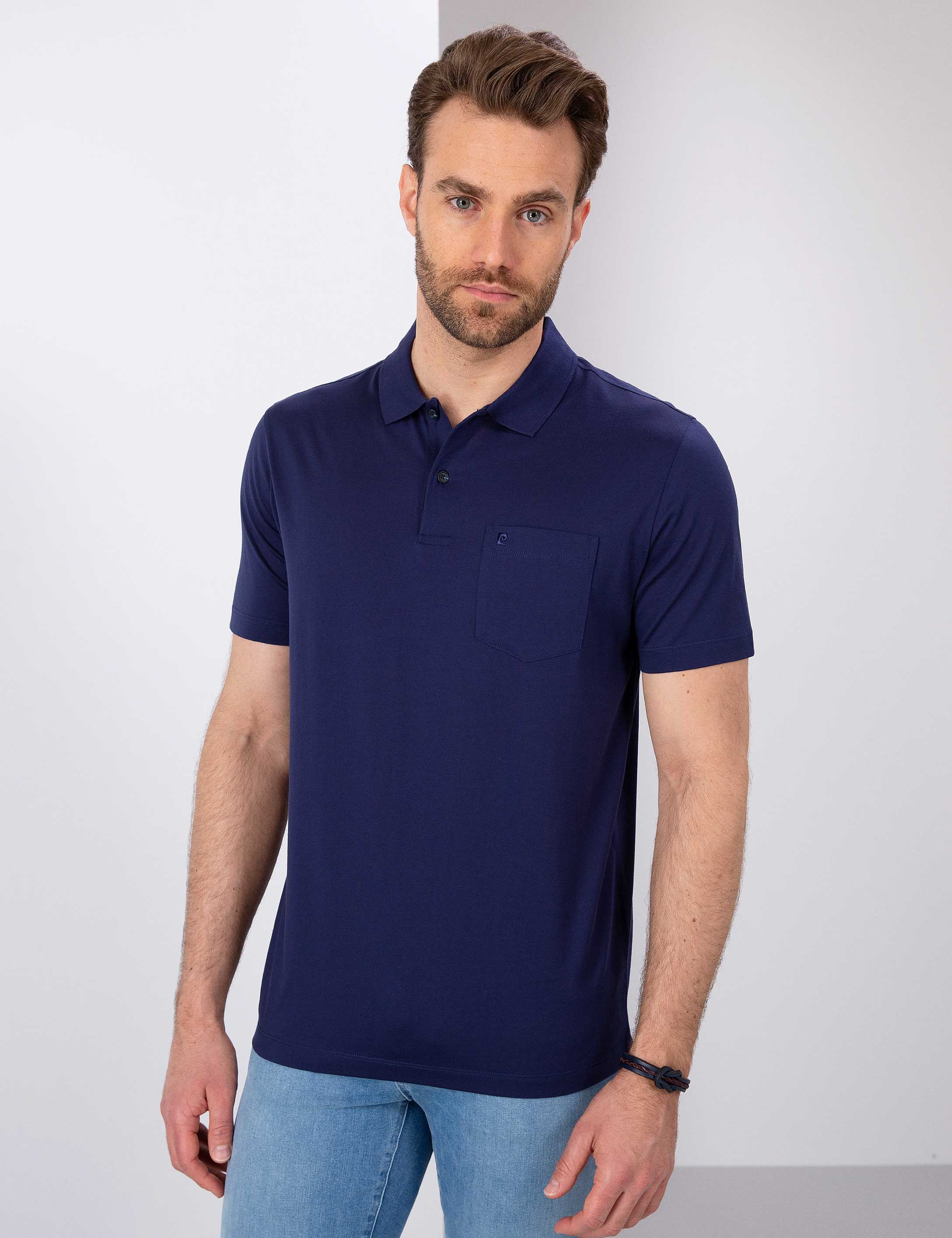 Lacivert Regular Fit Polo Yaka Basic T-Shirt