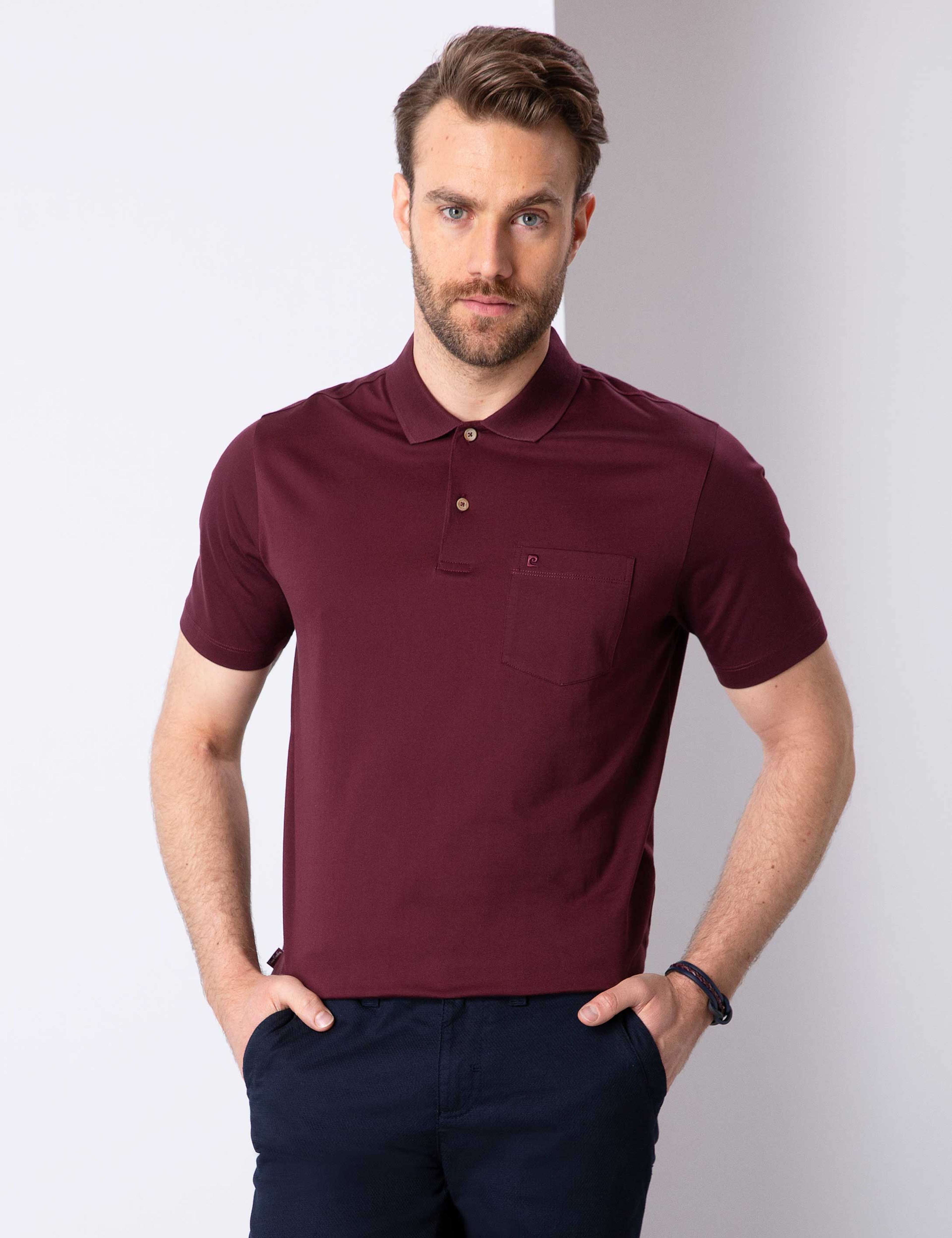 Bordo Regular Fit Polo Yaka Merserize Tişört - Image 1