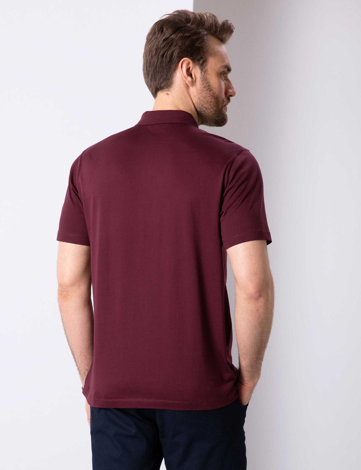 Bordo Regular Fit Polo Yaka Merserize Tişört - 50199597033