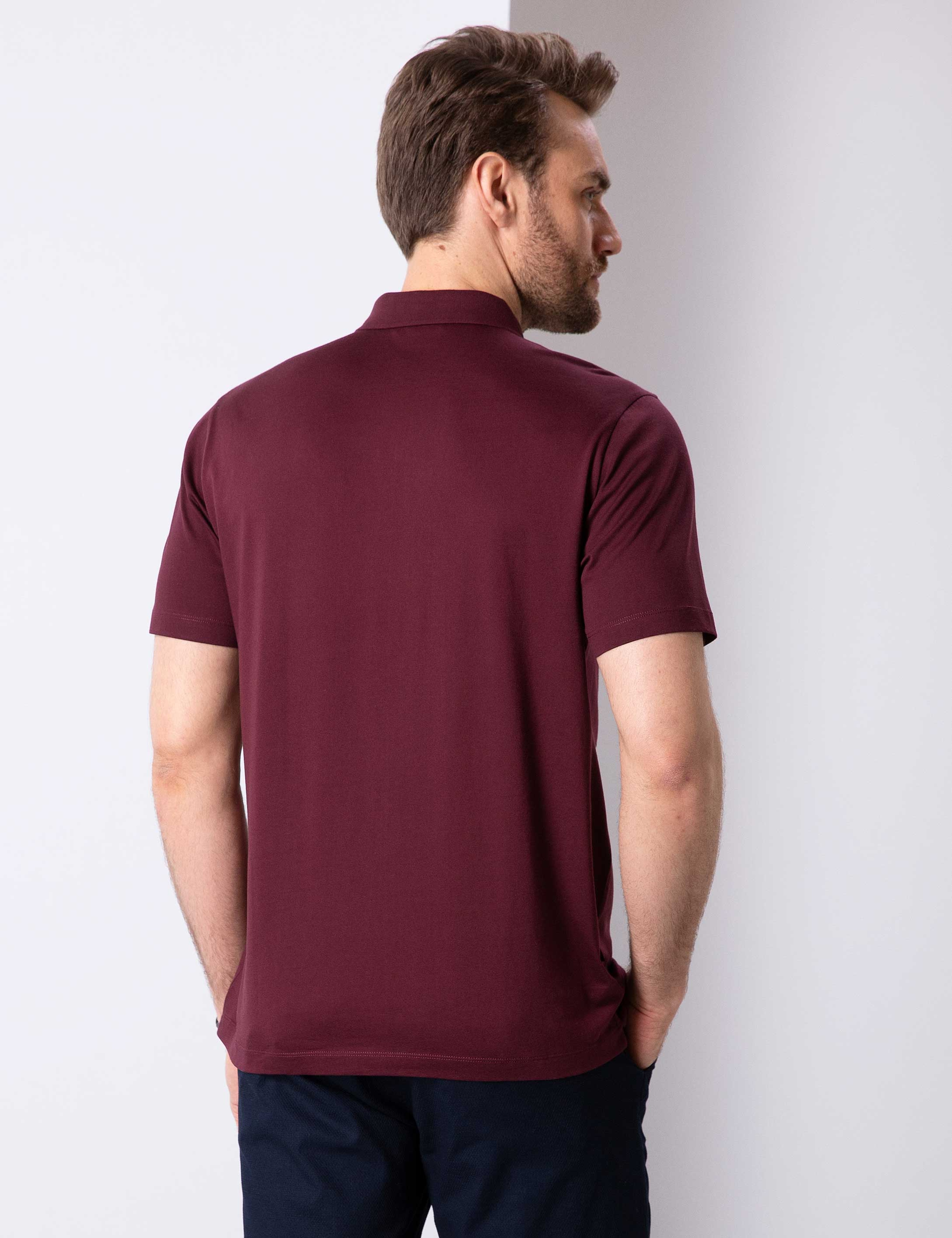 Bordo Regular Fit Polo Yaka Merserize Tişört - Image 4