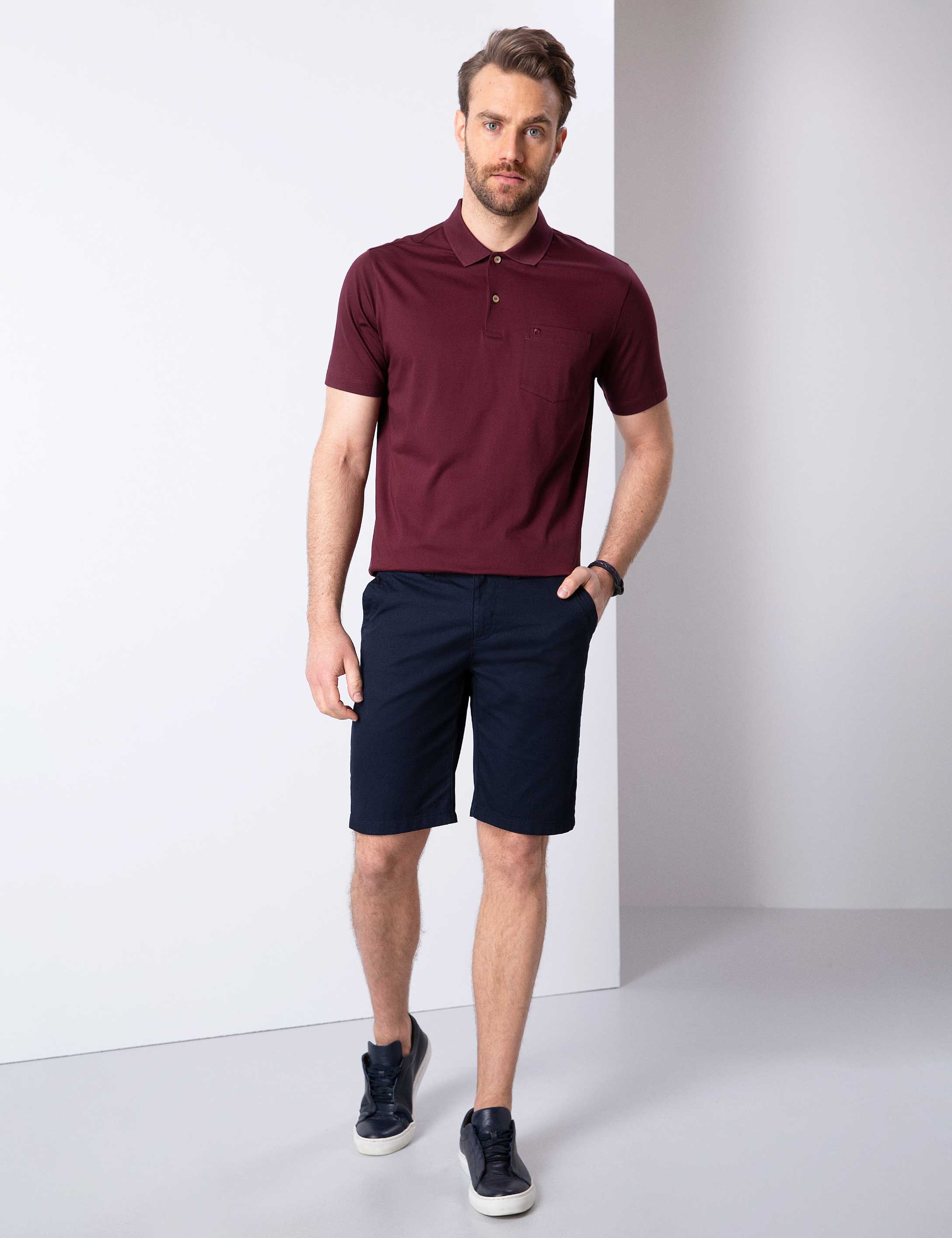 Bordo Regular Fit Polo Yaka Merserize Tişört - Image 3