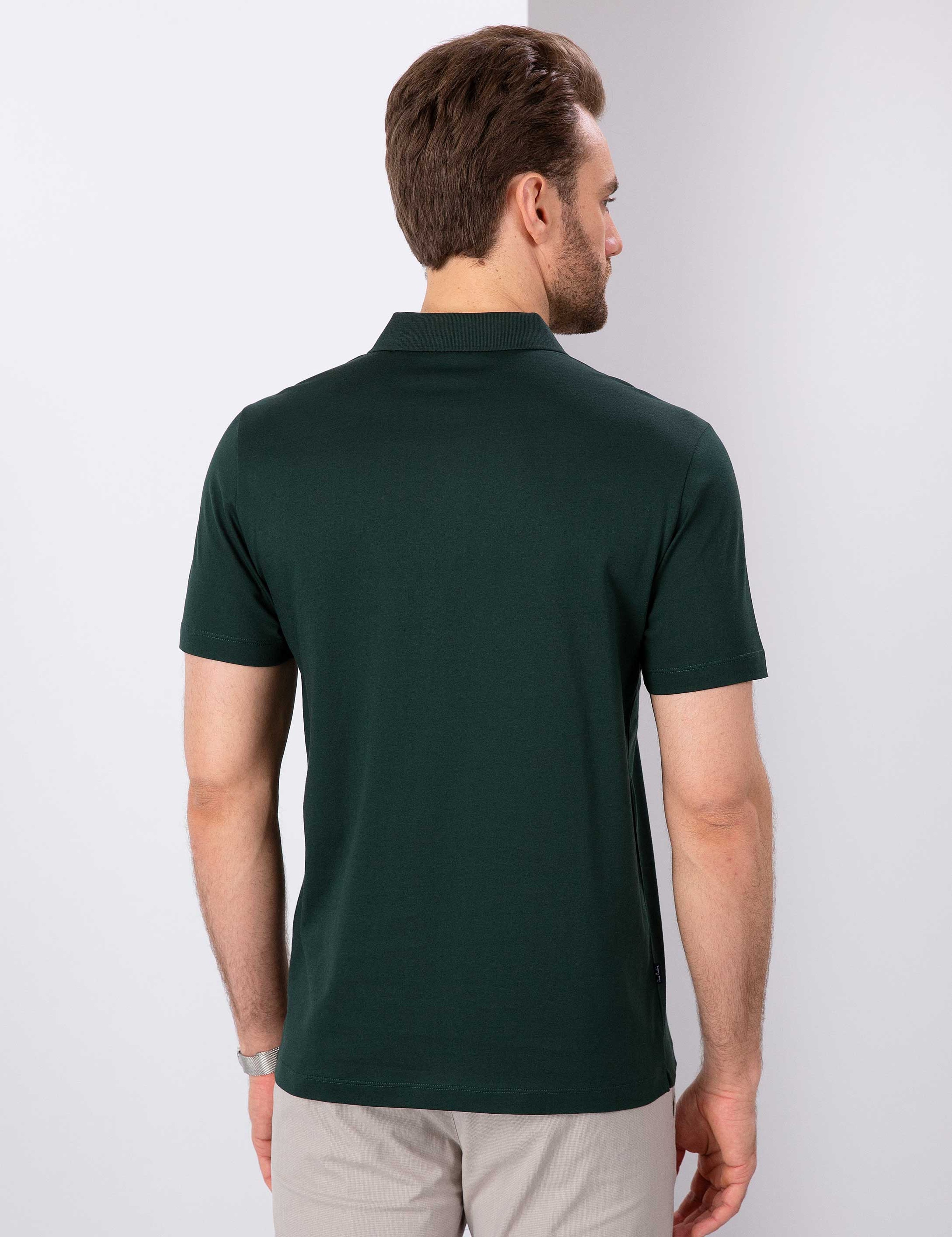 Koyu Yeşil Regular Fit Basic Tişört - Image 3