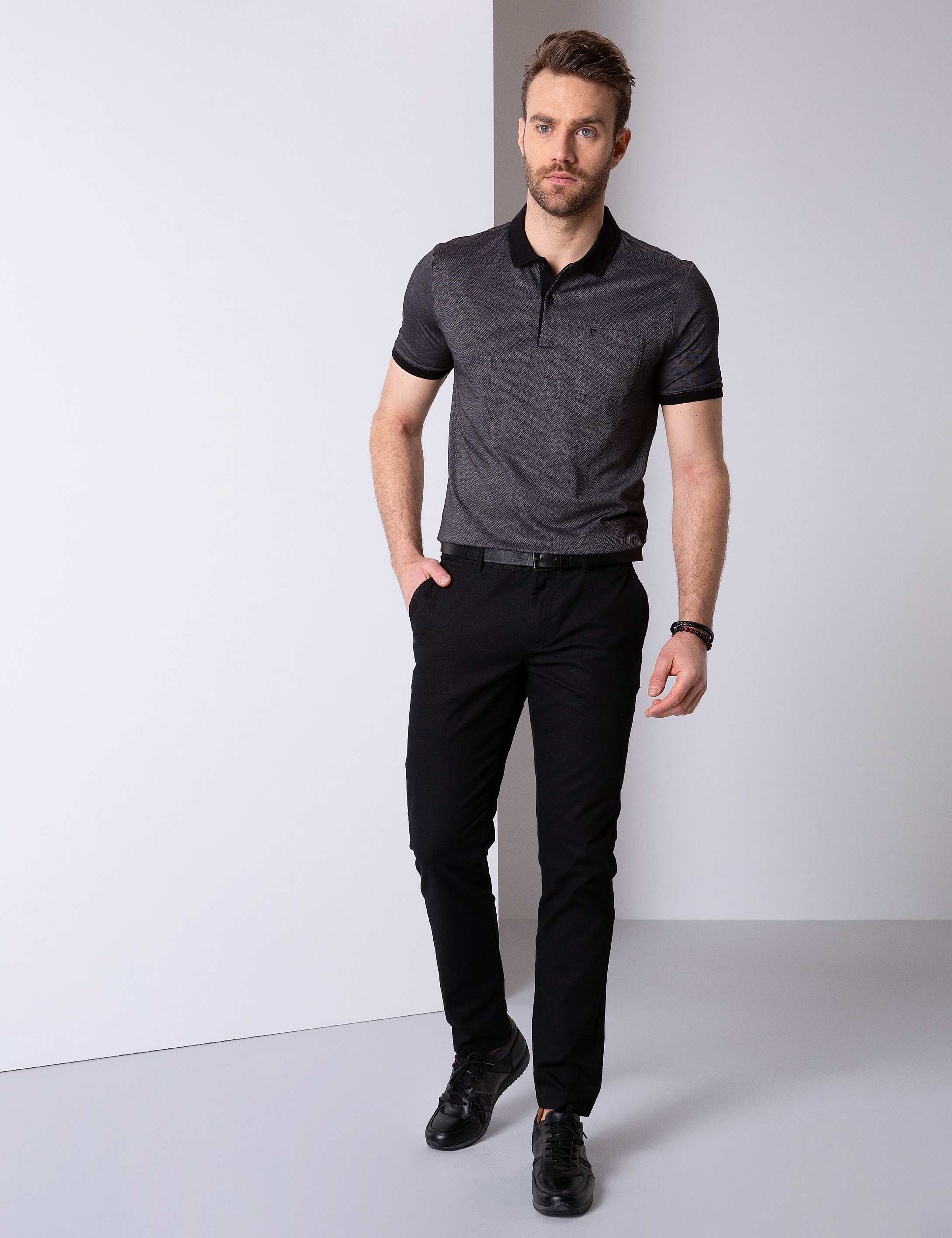 Siyah Regular Fit Polo Yaka T-Shirt