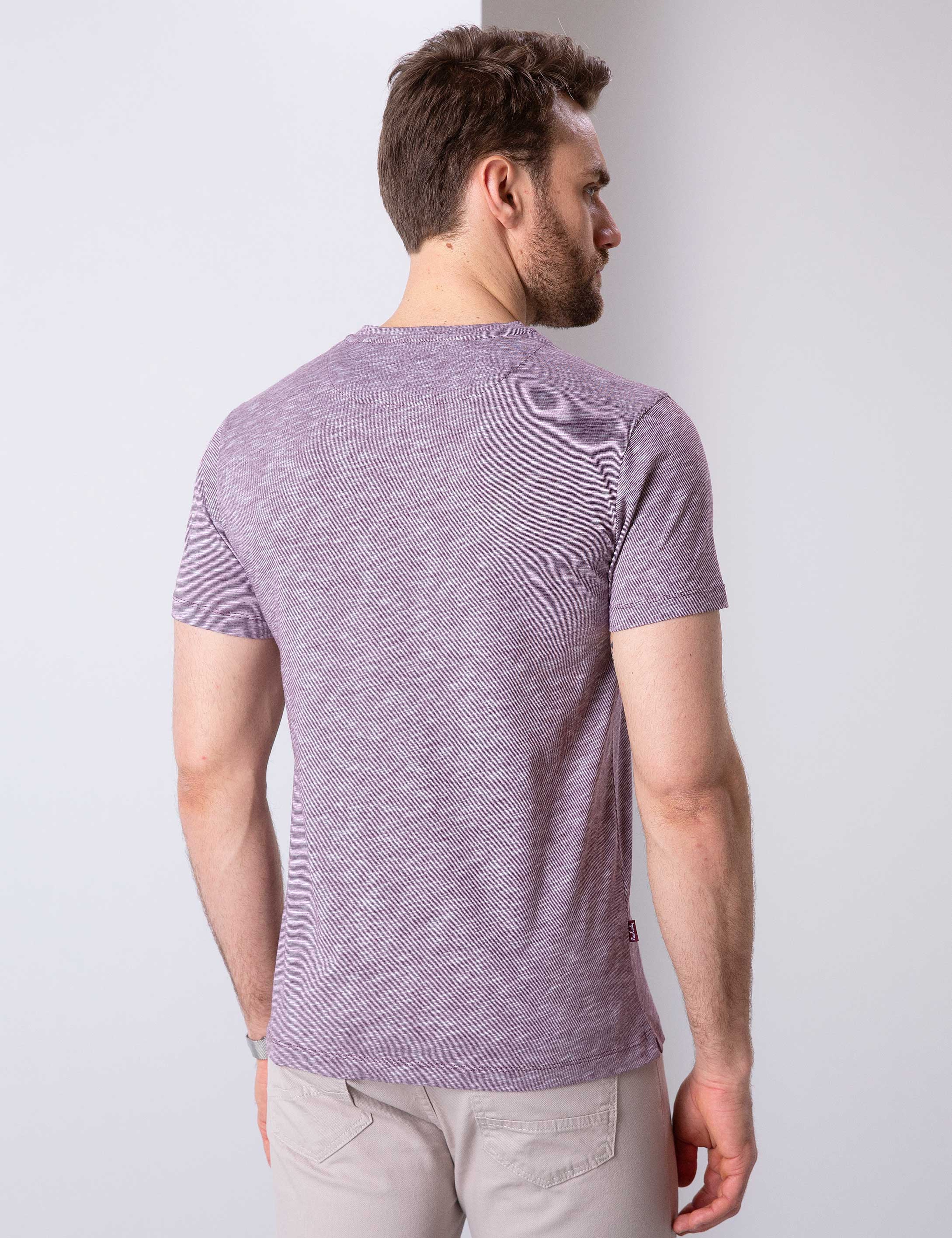 Bordo Slim Fit V Yaka Tişört - Image 3