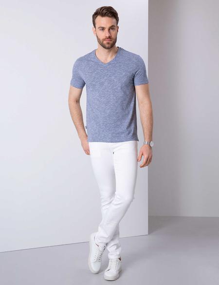 Lacivert Slim Fit V Yaka Tişört - 50199638053