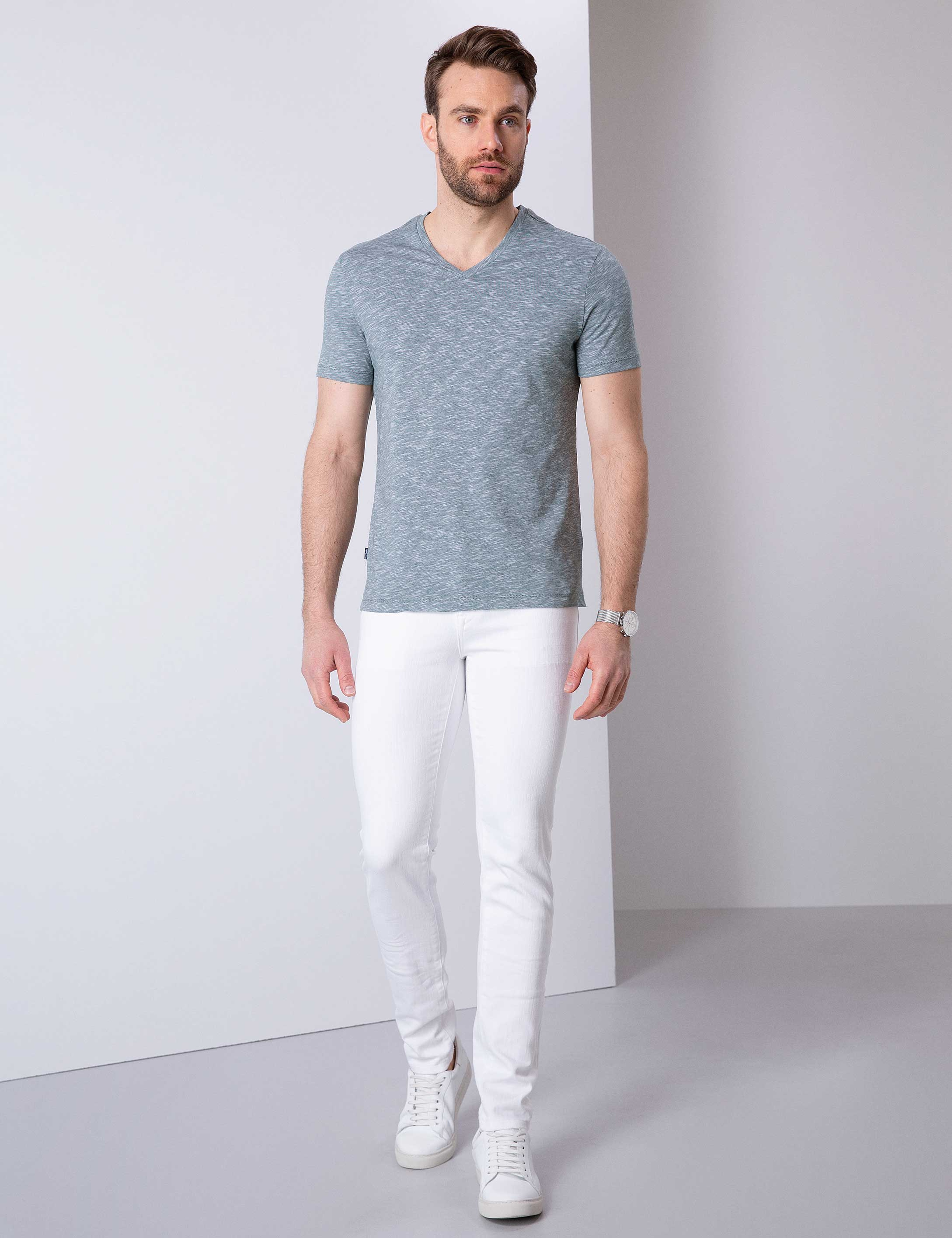 Koyu Yeşil Slim Fit V Yaka Tişört