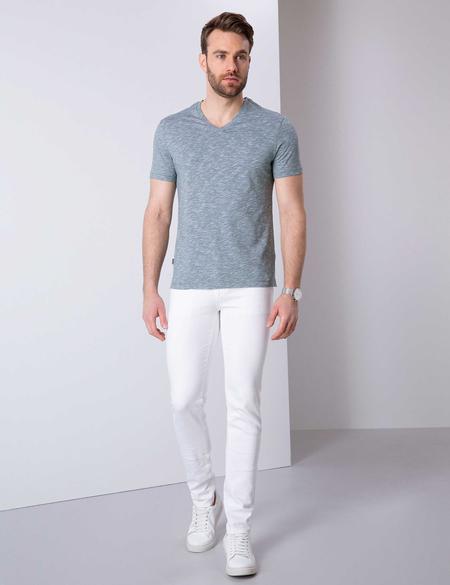 Koyu Yeşil Slim Fit V Yaka Tişört - 50199638065