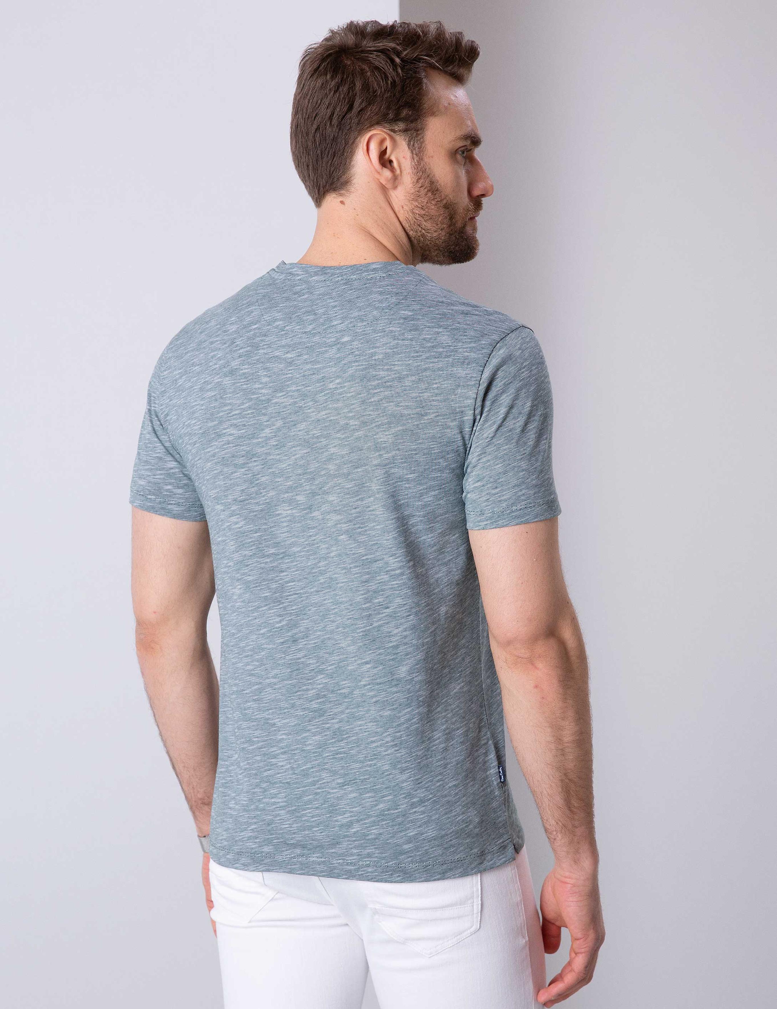 Koyu Yeşil Slim Fit V Yaka Tişört