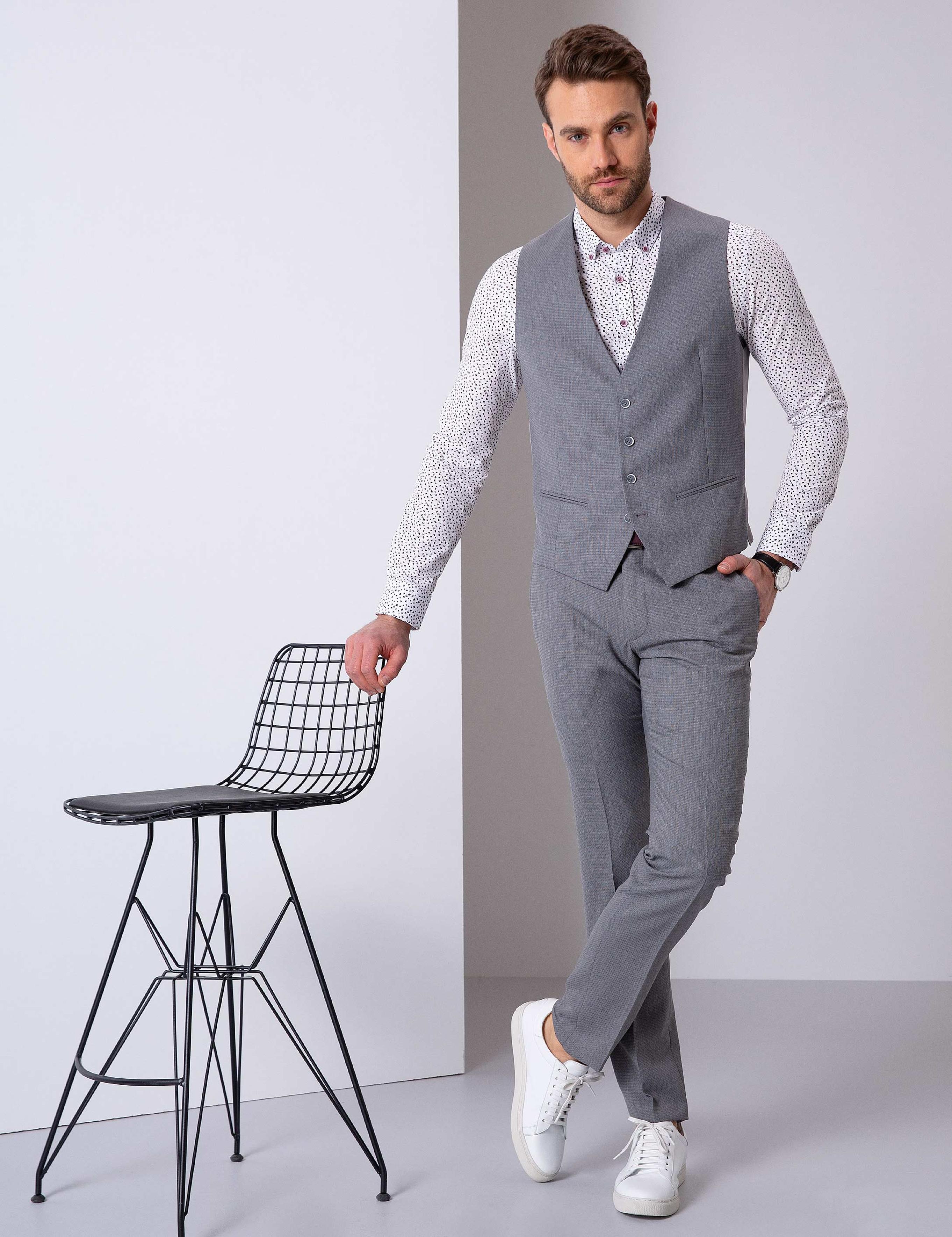 Gri Slim Fit Takım Elbise