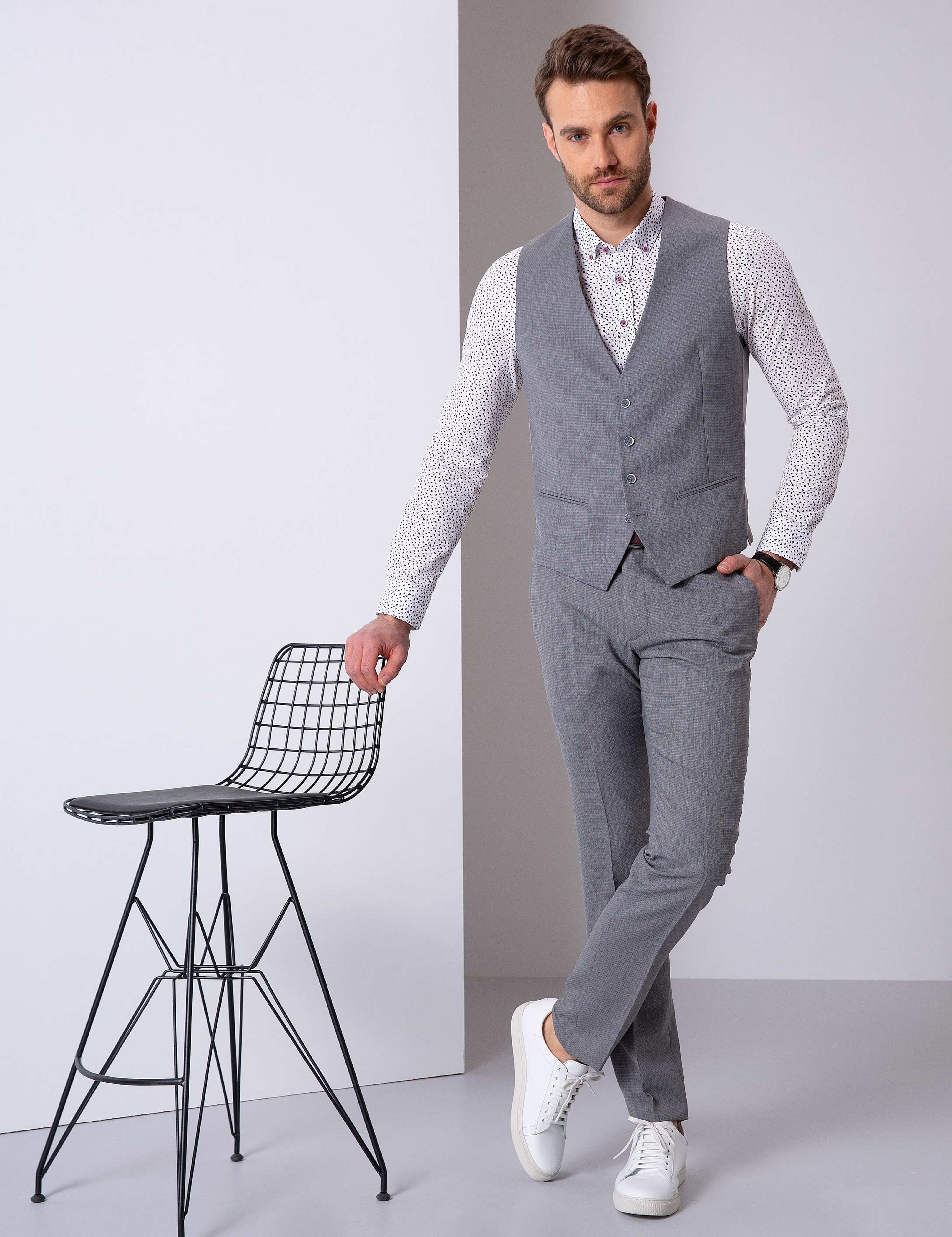 Gri Slim Fit Takım Elbise - Image 2