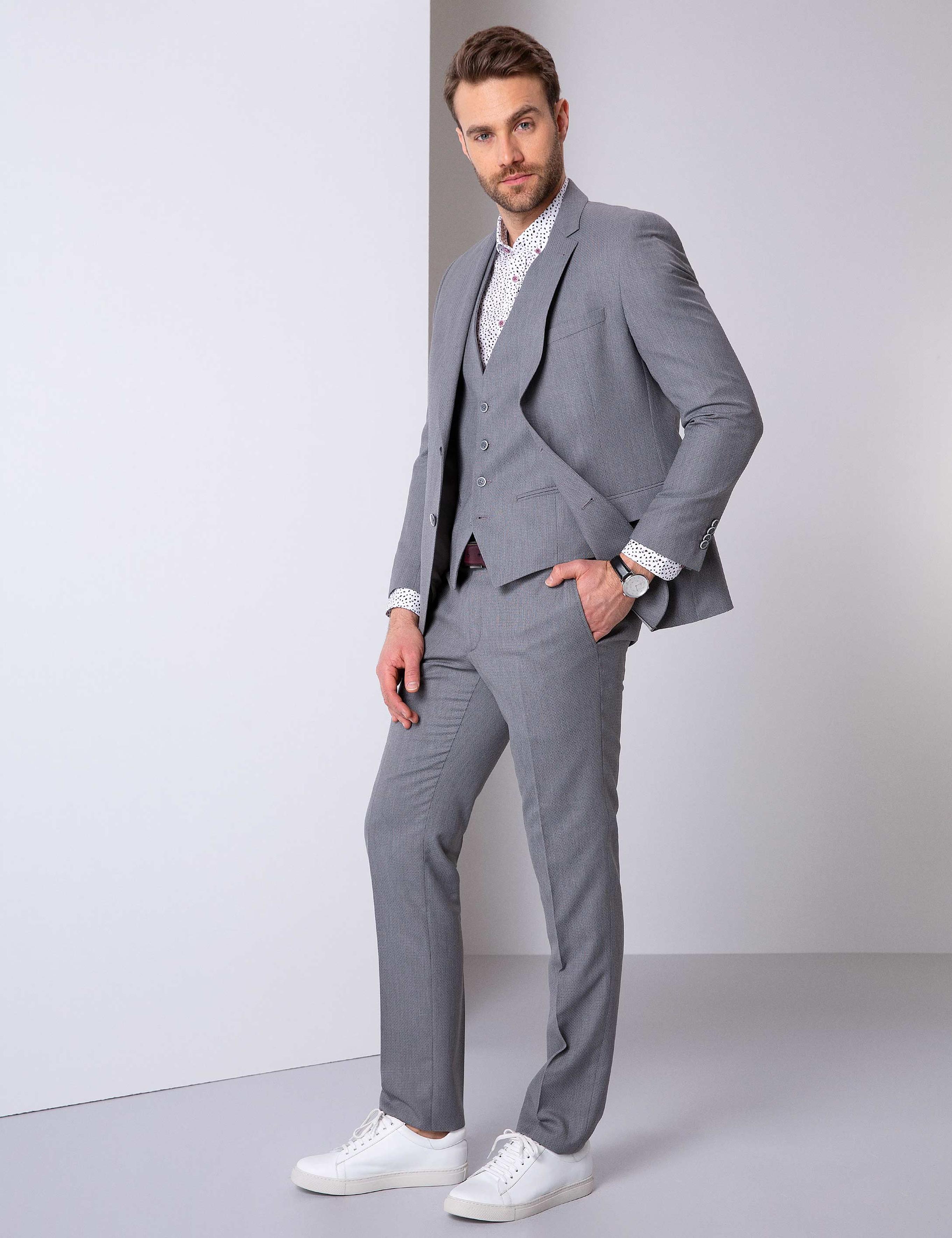 Gri Slim Fit Takım Elbise